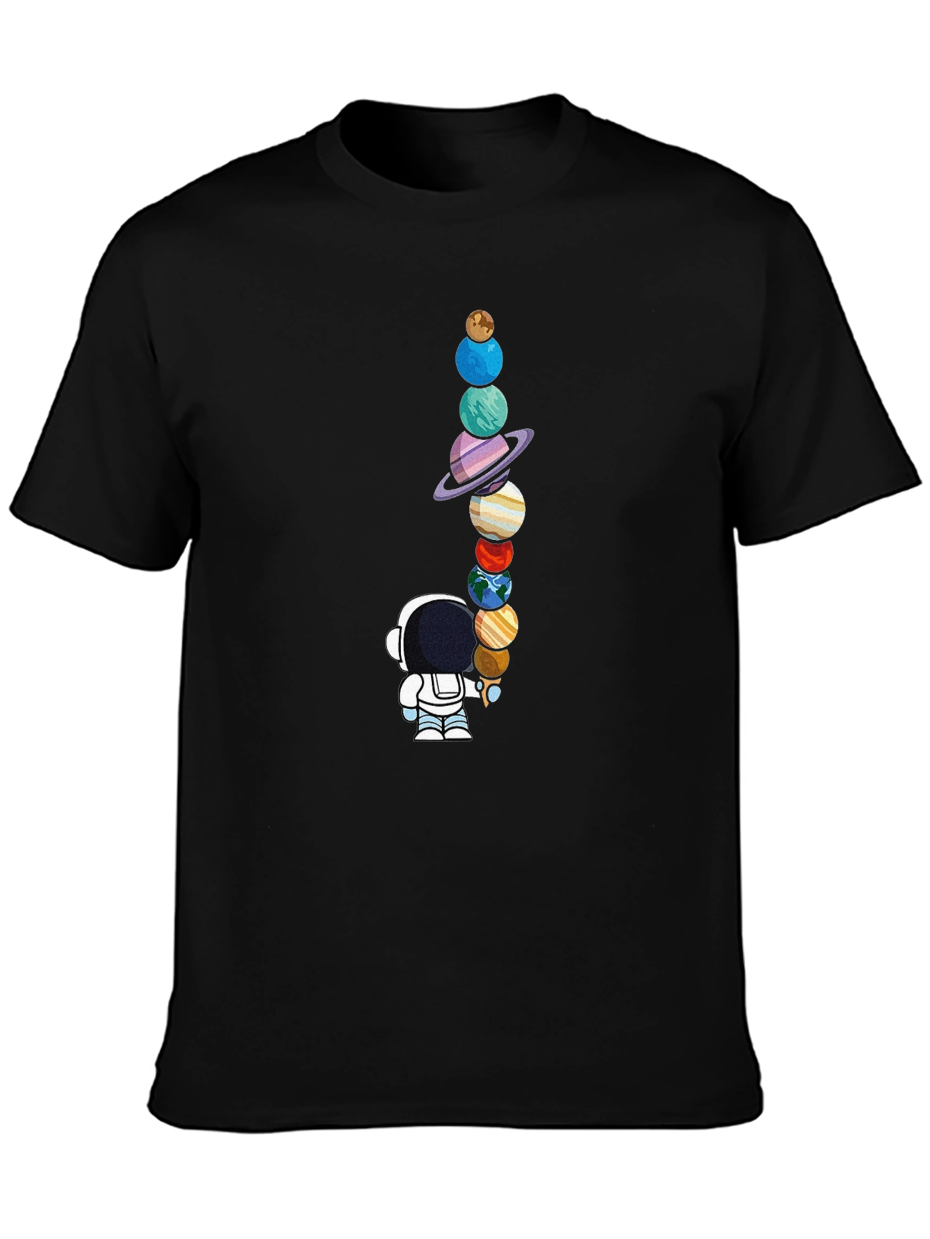 Astronaut Planets Graphic Tee - Space Lovers Black T-Shirt