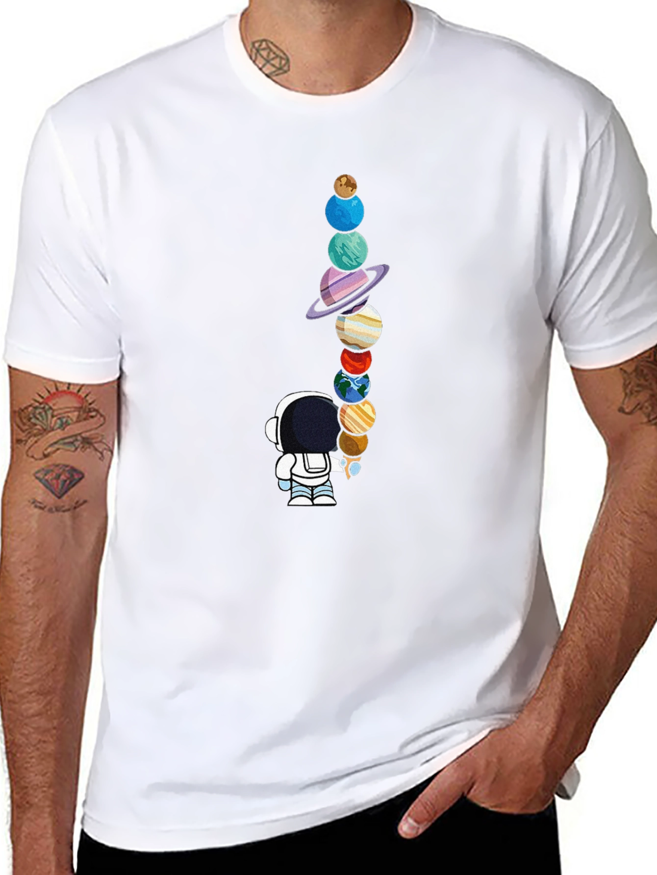 Astronaut Planets Graphic Tee - Space Lovers Black T-Shirt