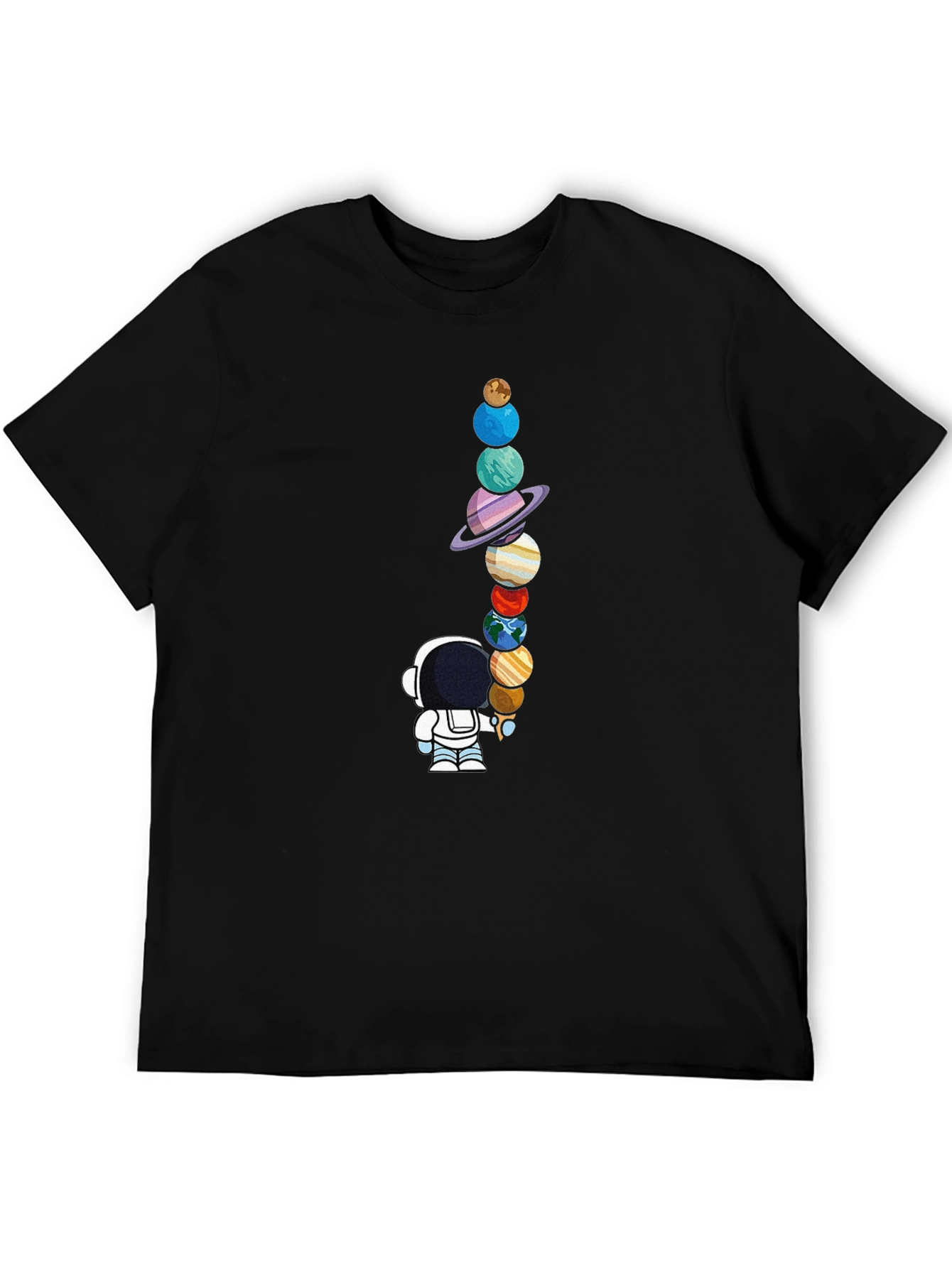 Astronaut Planets Graphic Tee - Space Lovers Black T-Shirt