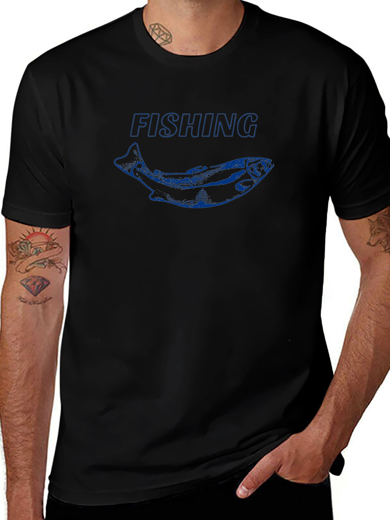Fishing T-Shirt with Blue Fish Graphic