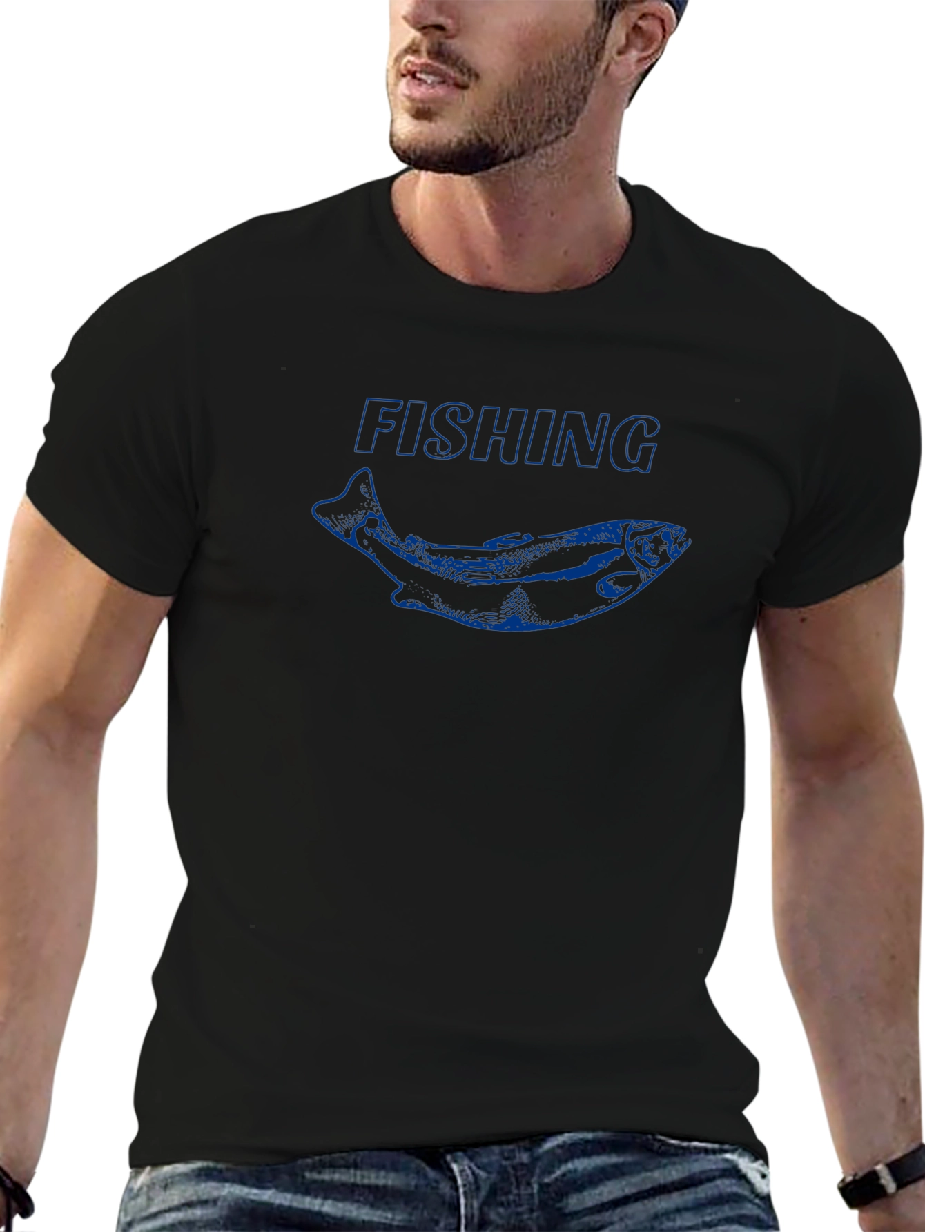 Fishing T-Shirt with Blue Fish Graphic