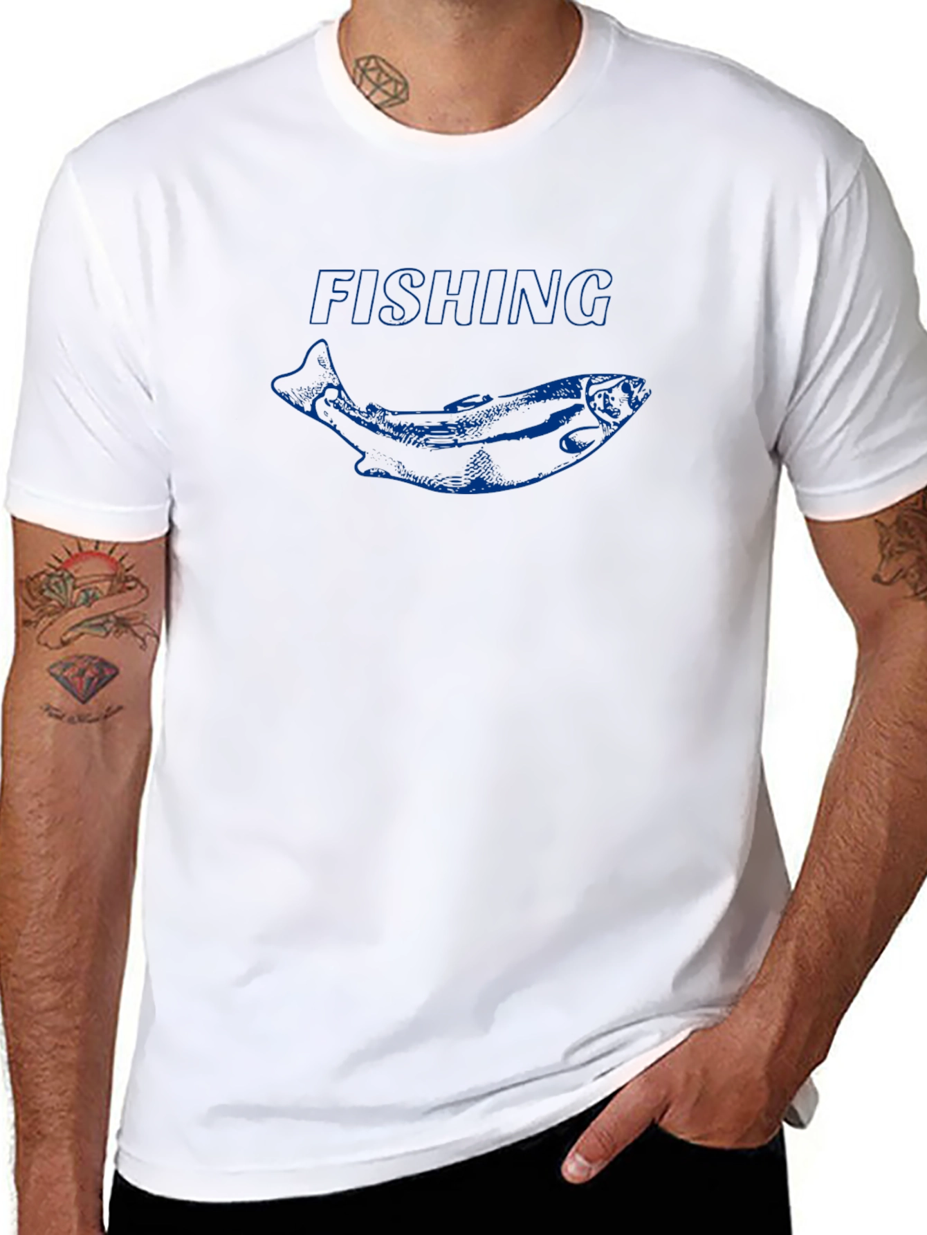 Fishing T-Shirt with Blue Fish Graphic