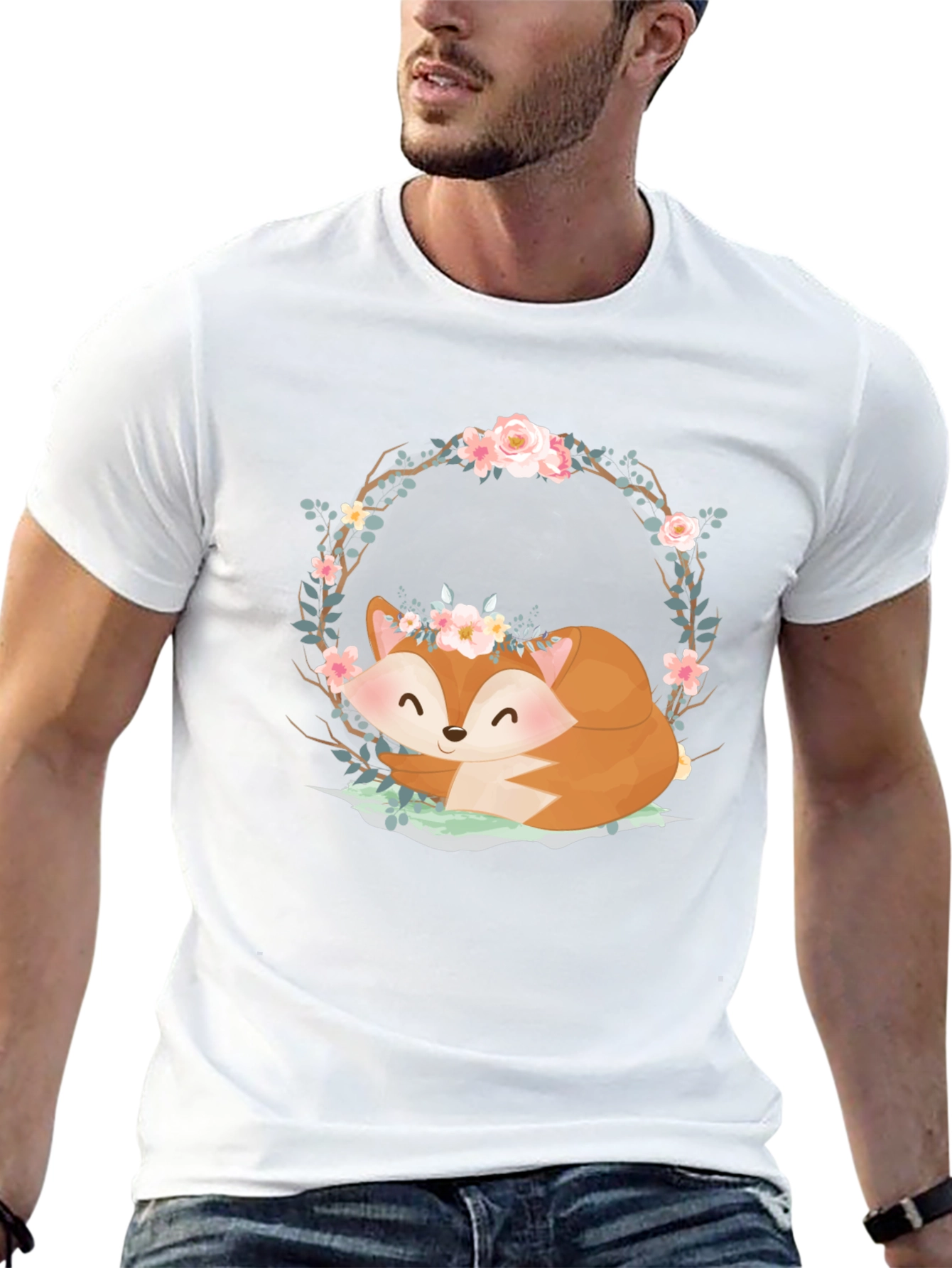 Cute Fox with Floral Crown Graphic Tee