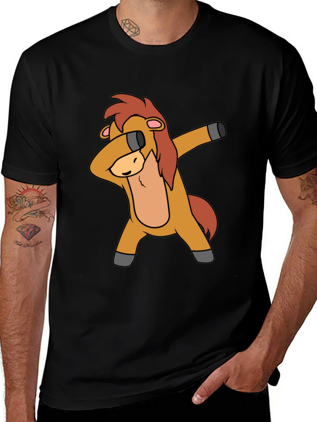 Dabbing Horse Graphic Tee - Black Cotton T-Shirt
