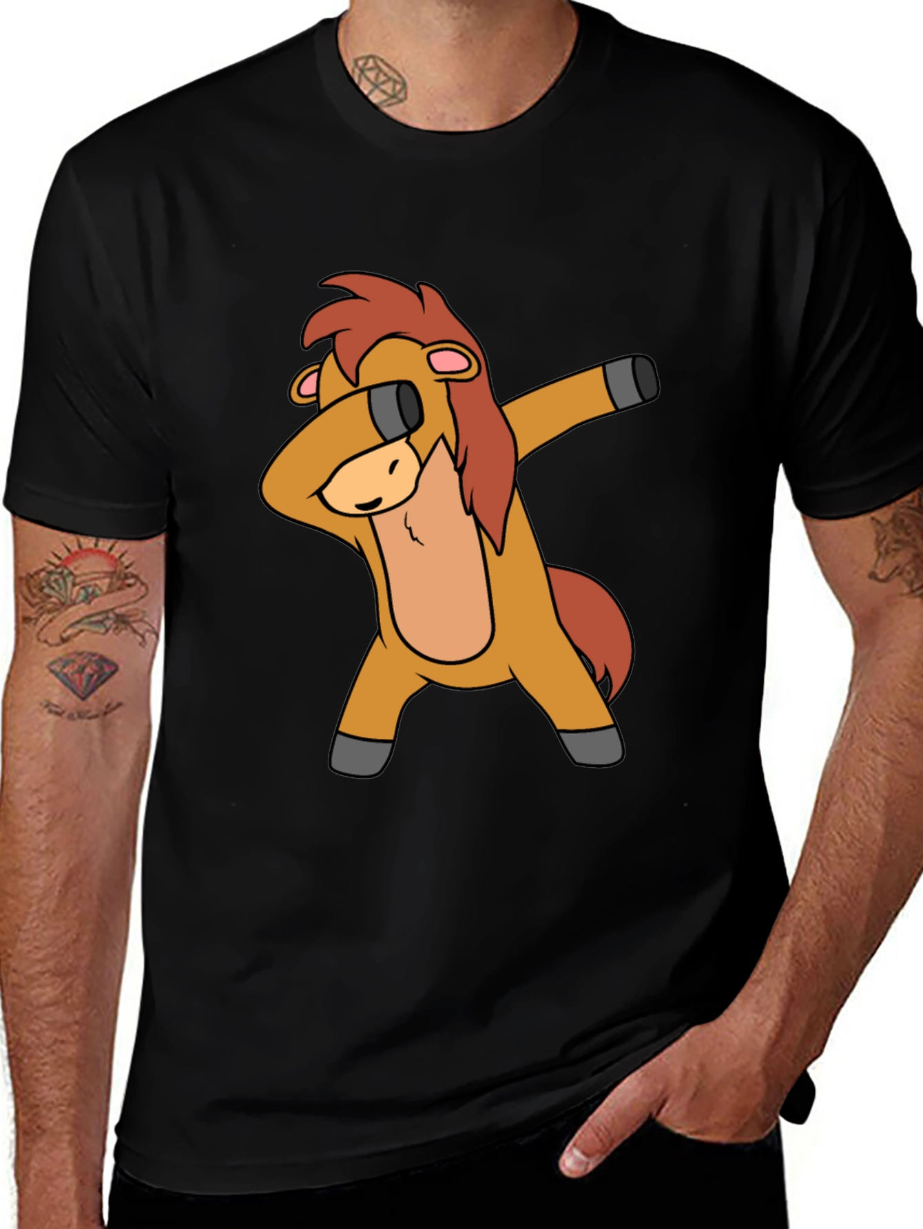 Dabbing Horse Graphic Tee - Black Cotton T-Shirt