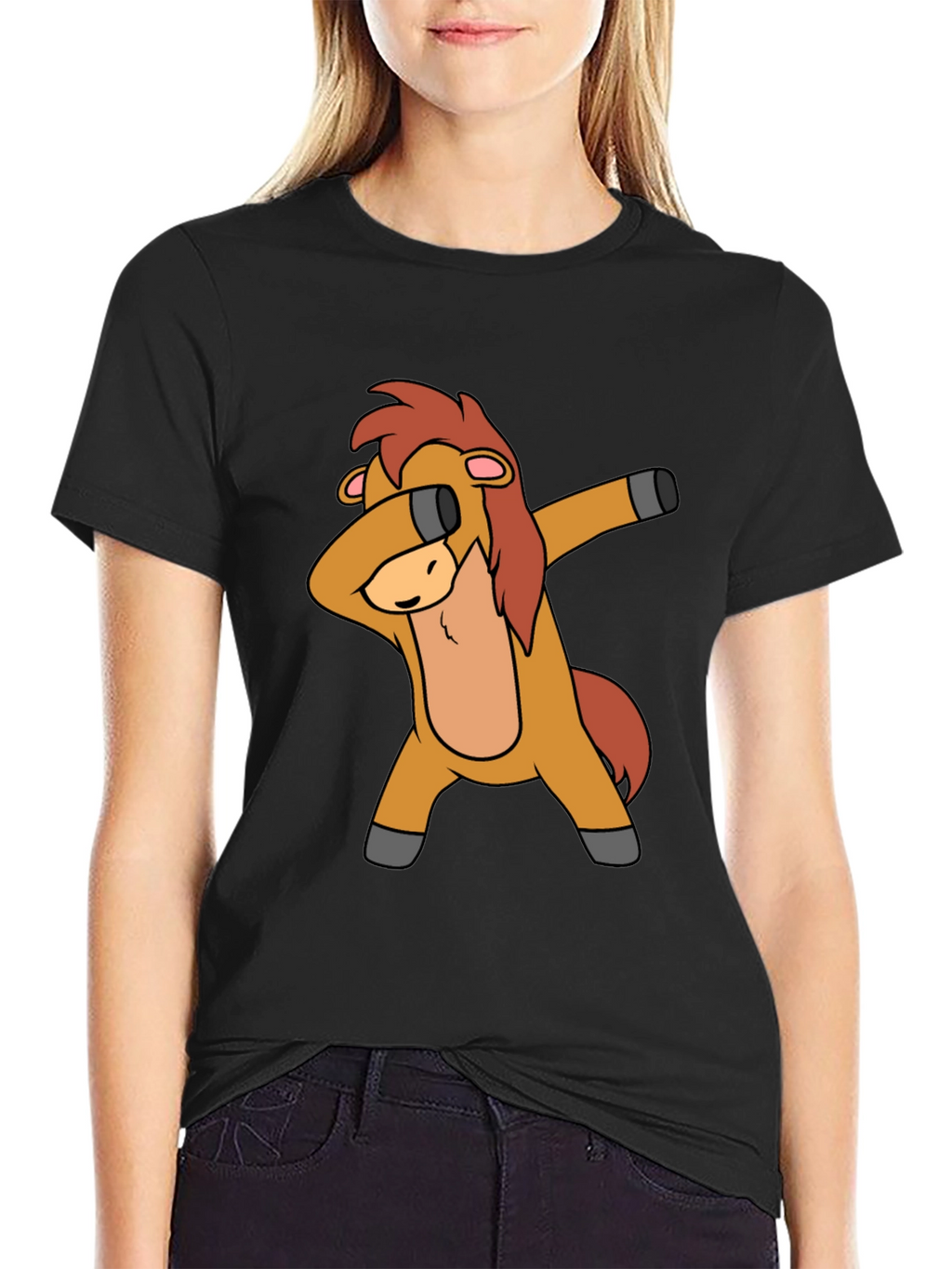 Dabbing Horse Graphic Tee - Black Cotton T-Shirt
