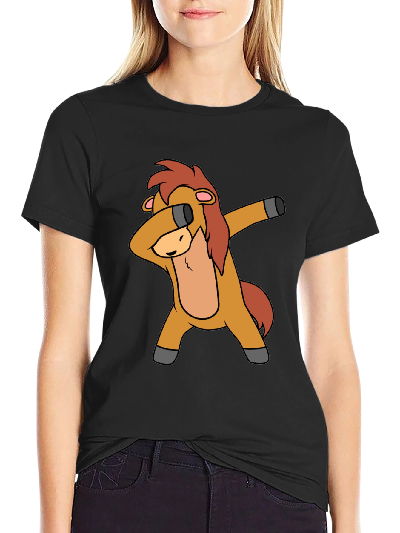 Dabbing Horse Graphic Tee - Black Cotton T-Shirt