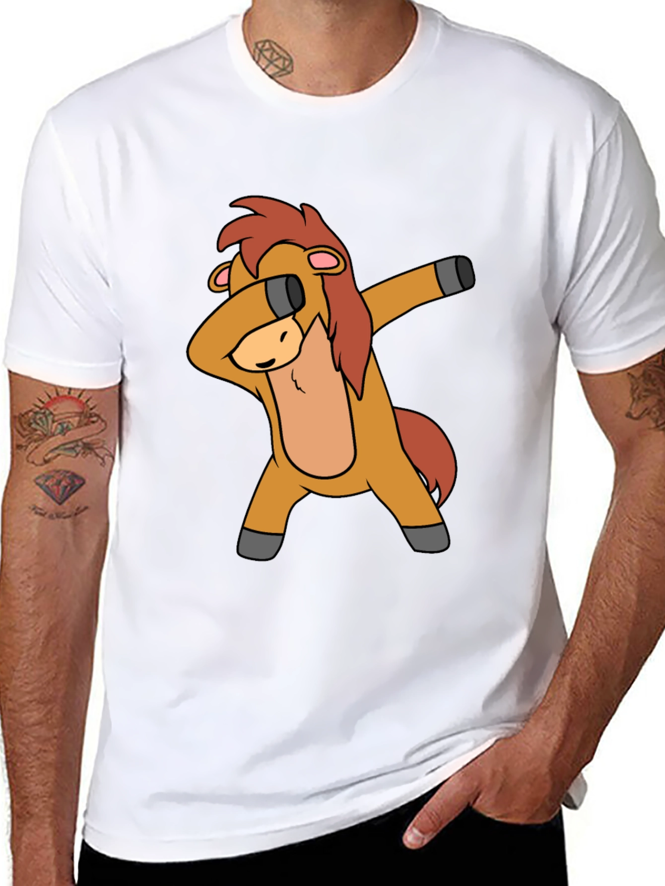 Dabbing Horse Graphic Tee - Black Cotton T-Shirt