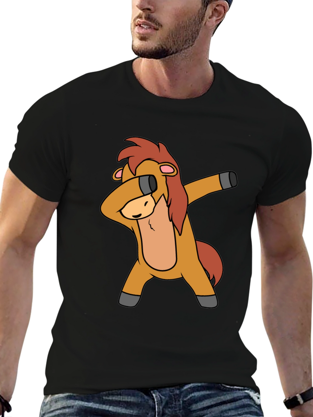 Dabbing Horse Graphic Tee - Black Cotton T-Shirt