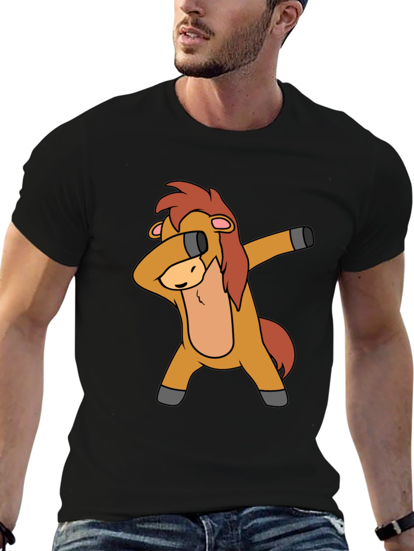 Dabbing Horse Graphic Tee - Black Cotton T-Shirt
