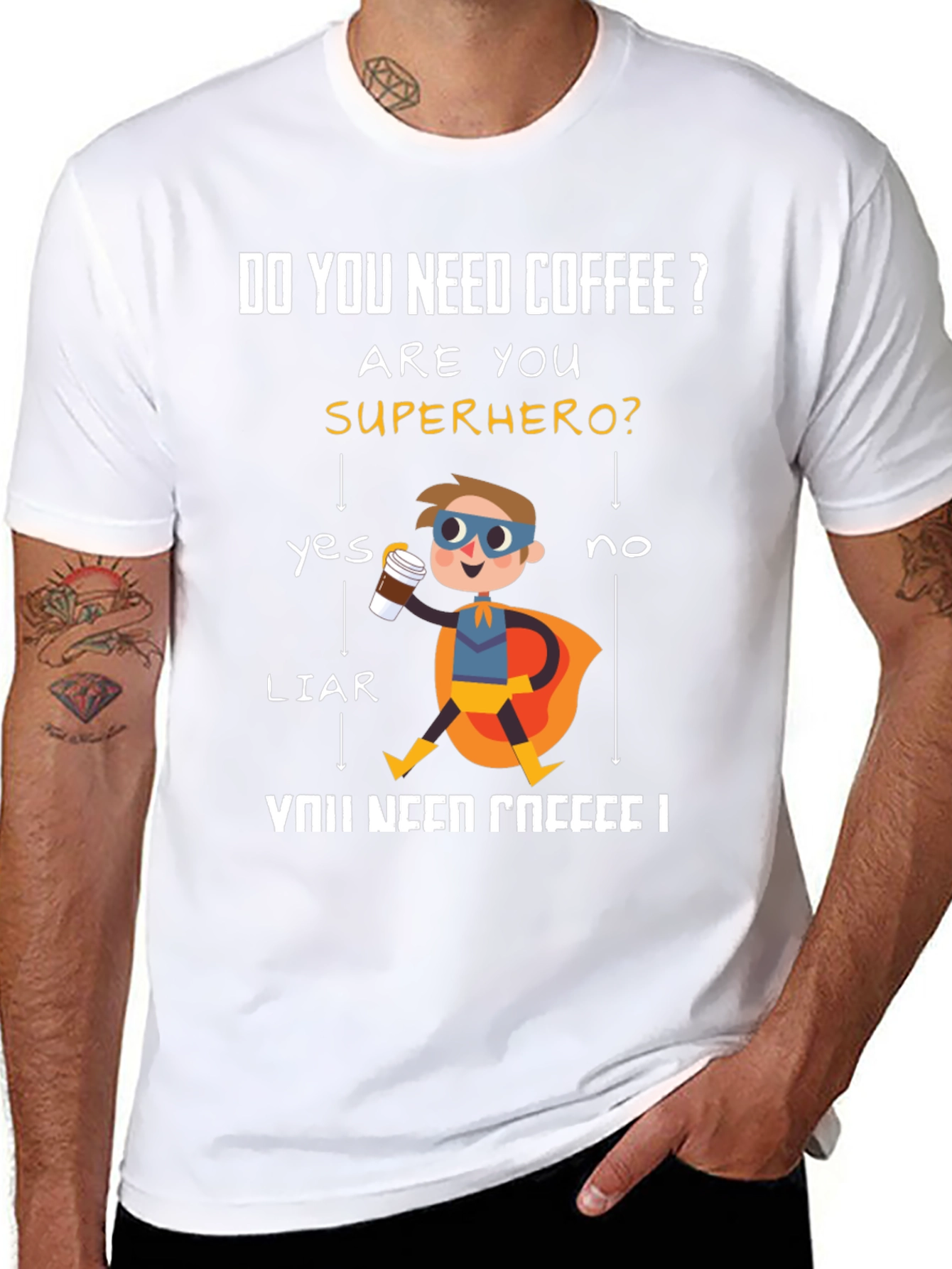 Do You Need Coffee? Superhero Graphic T-Shirt