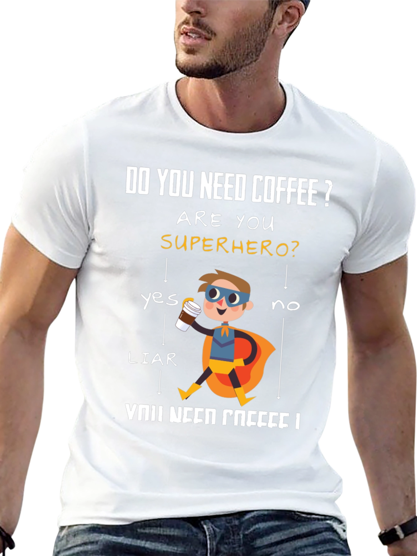 Do You Need Coffee? Superhero Graphic T-Shirt
