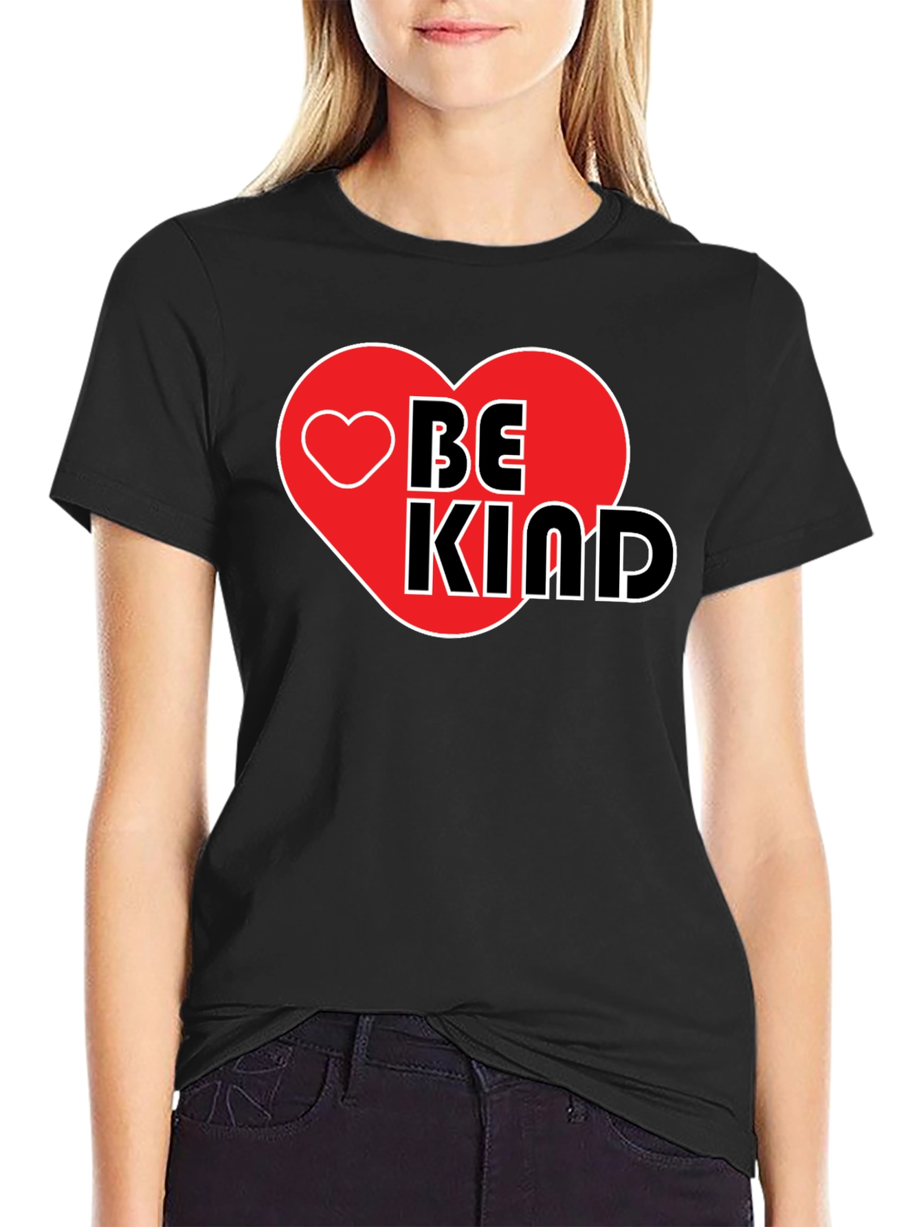 Be Kind Heart Graphic Black T-Shirt