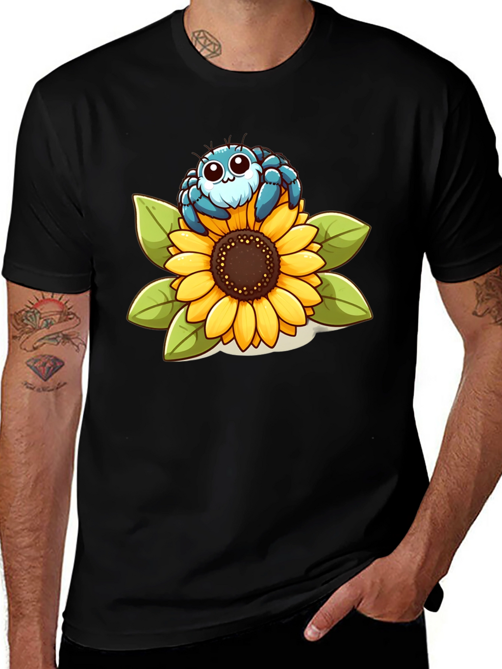 Cute Spider on Sunflower Graphic T-Shirt