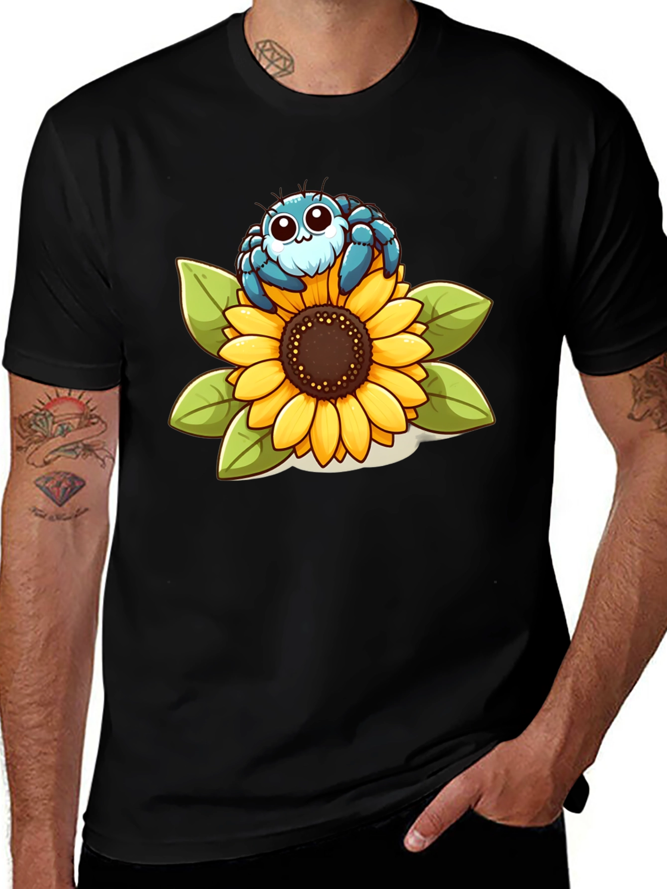 Cute Spider on Sunflower Graphic T-Shirt