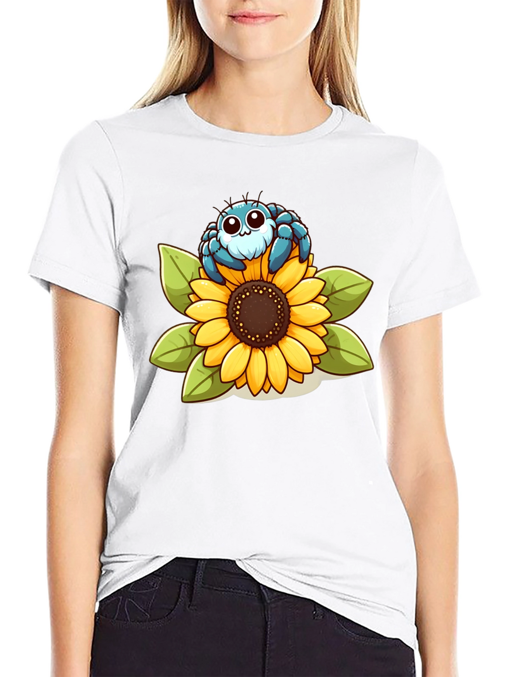 Cute Spider on Sunflower Graphic T-Shirt