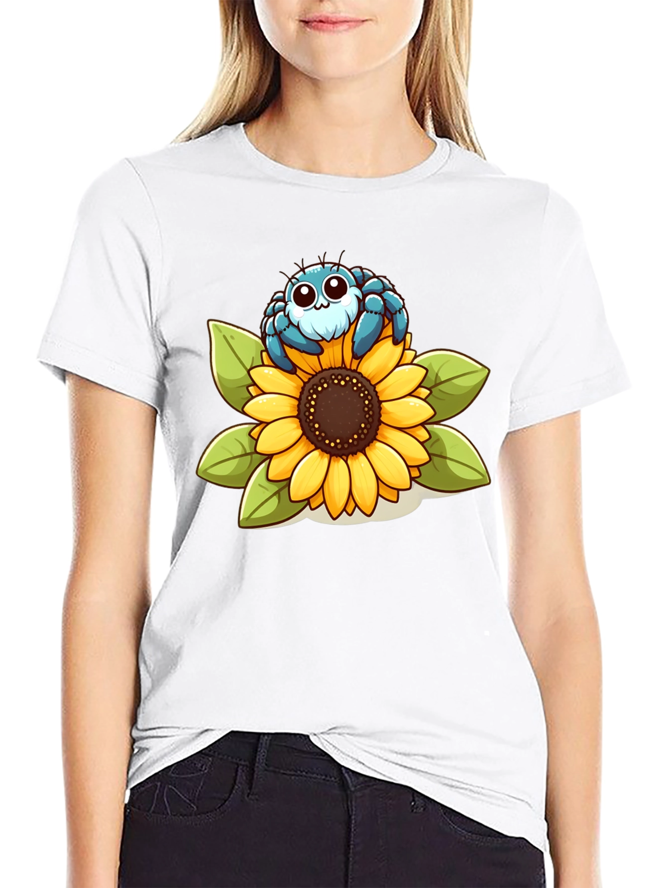 Cute Spider on Sunflower Graphic T-Shirt