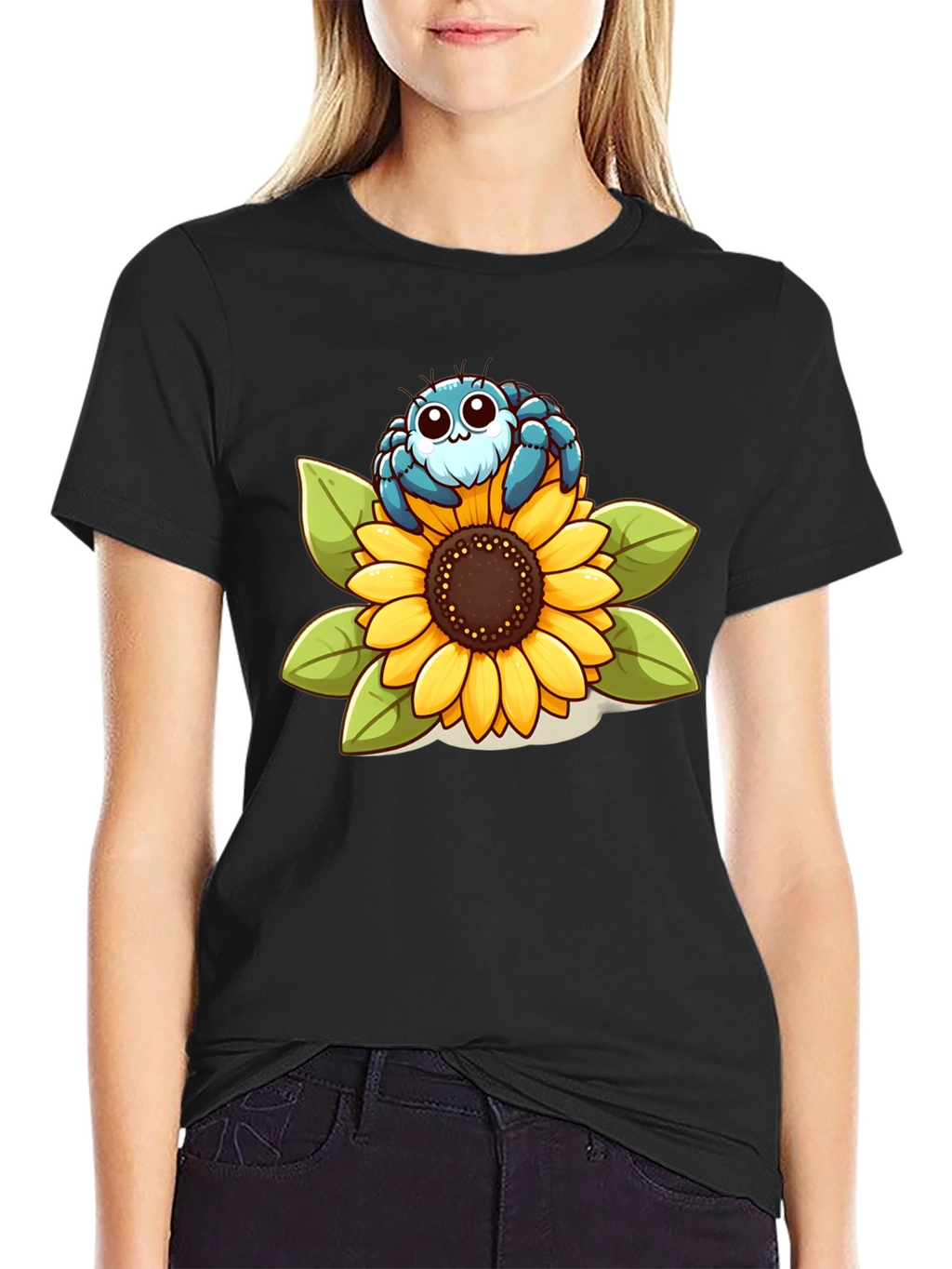Cute Spider on Sunflower Graphic T-Shirt