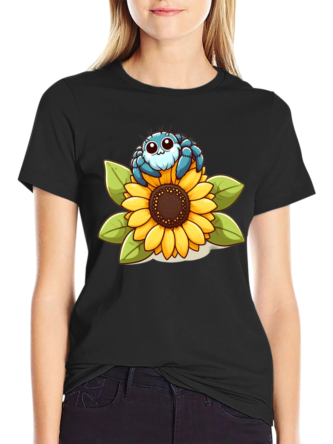 Cute Spider on Sunflower Graphic T-Shirt