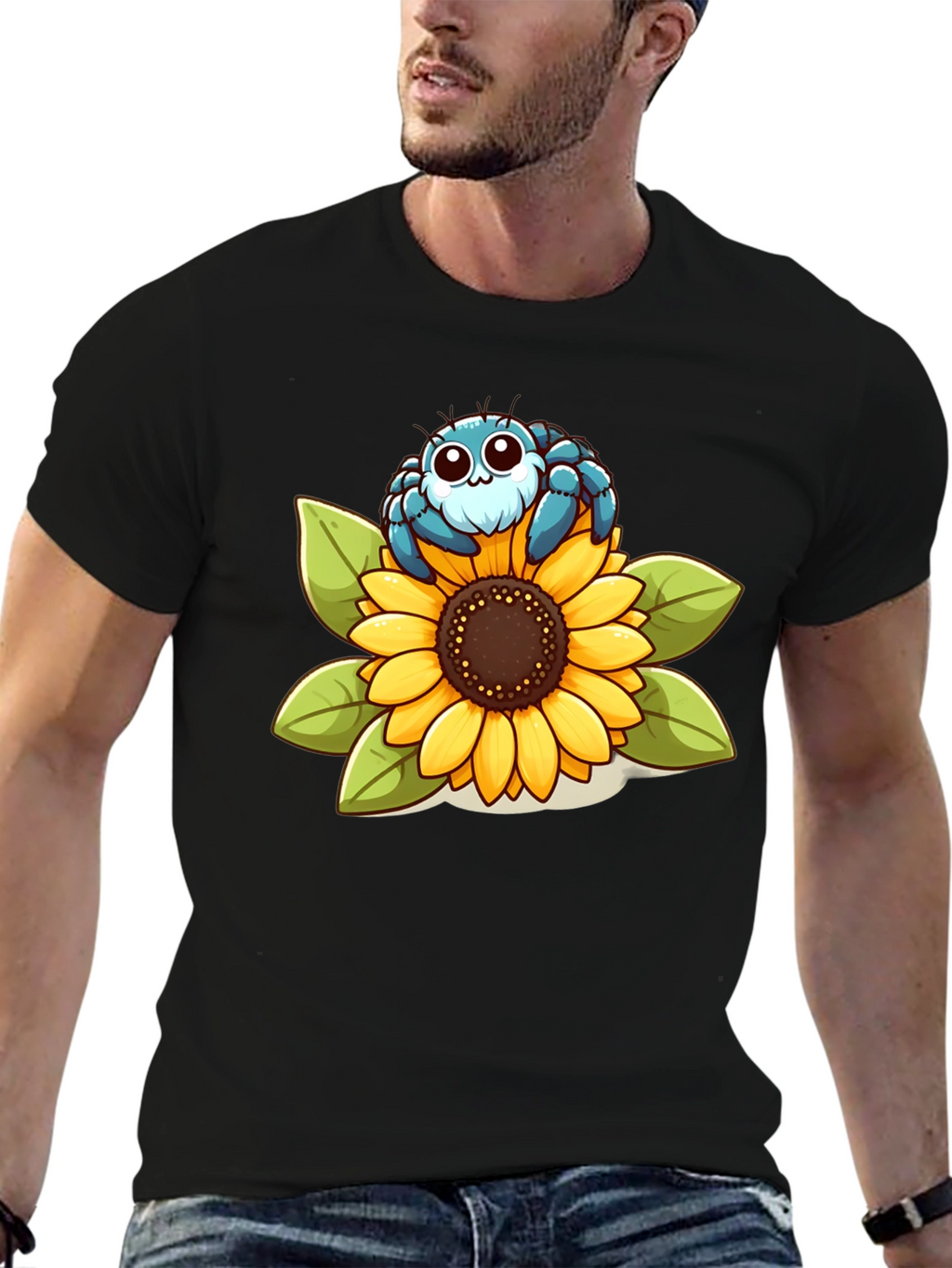 Cute Spider on Sunflower Graphic T-Shirt