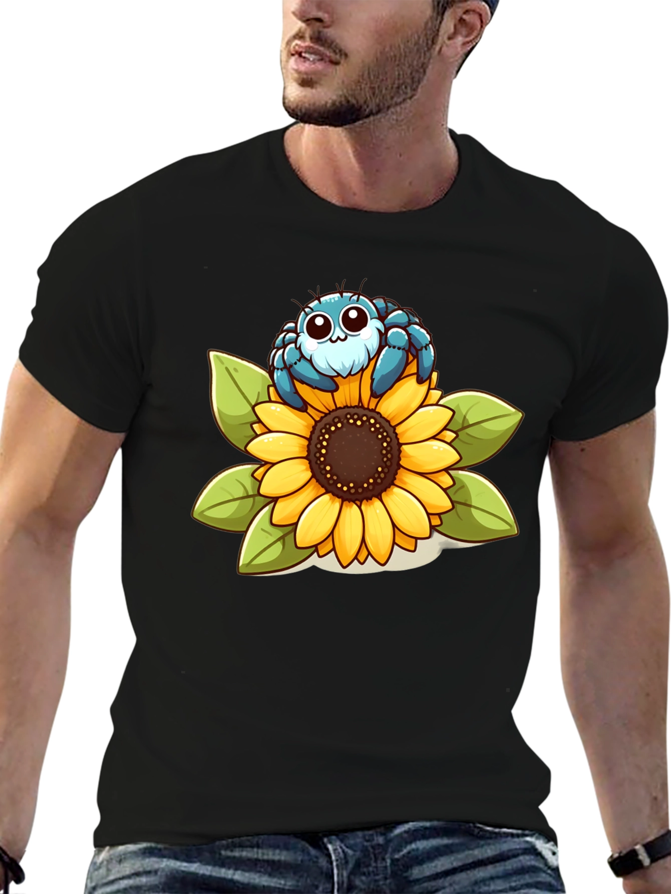 Cute Spider on Sunflower Graphic T-Shirt