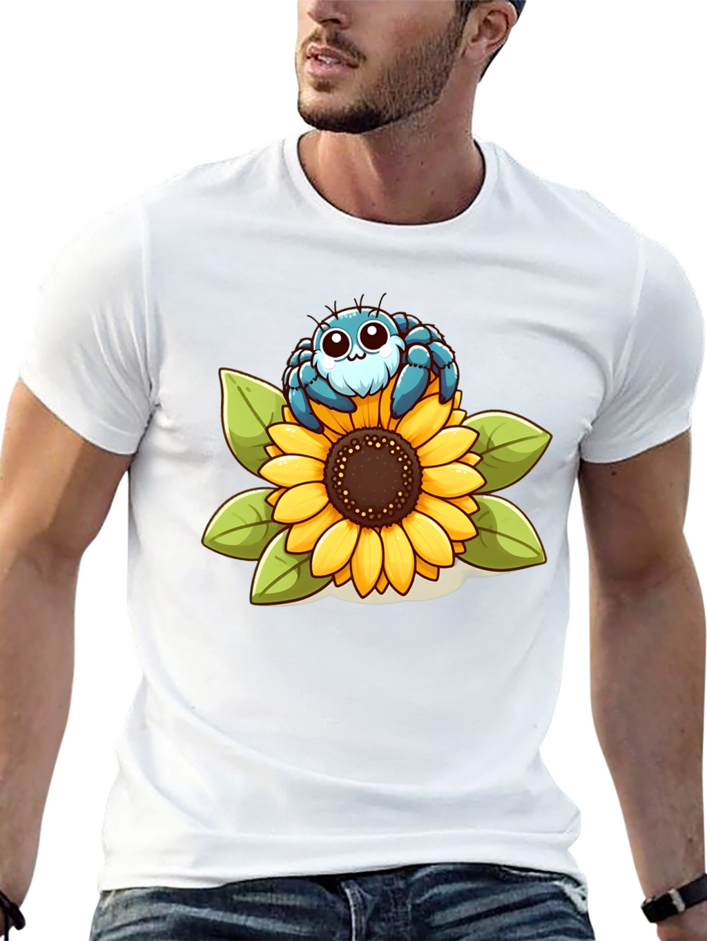 Cute Spider on Sunflower Graphic T-Shirt