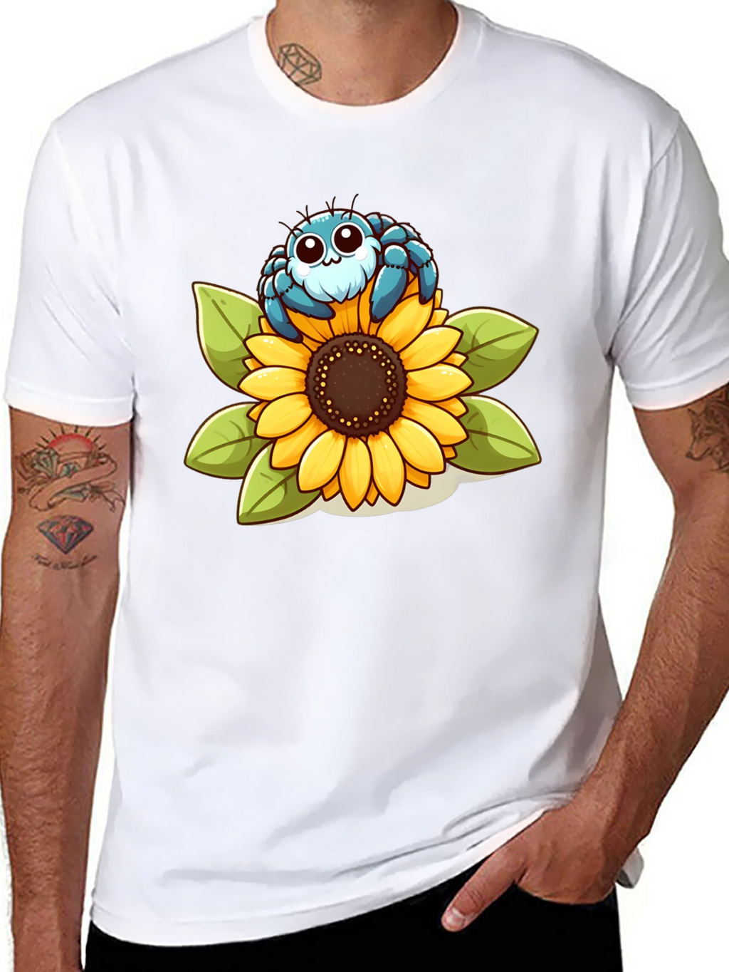 Cute Spider on Sunflower Graphic T-Shirt