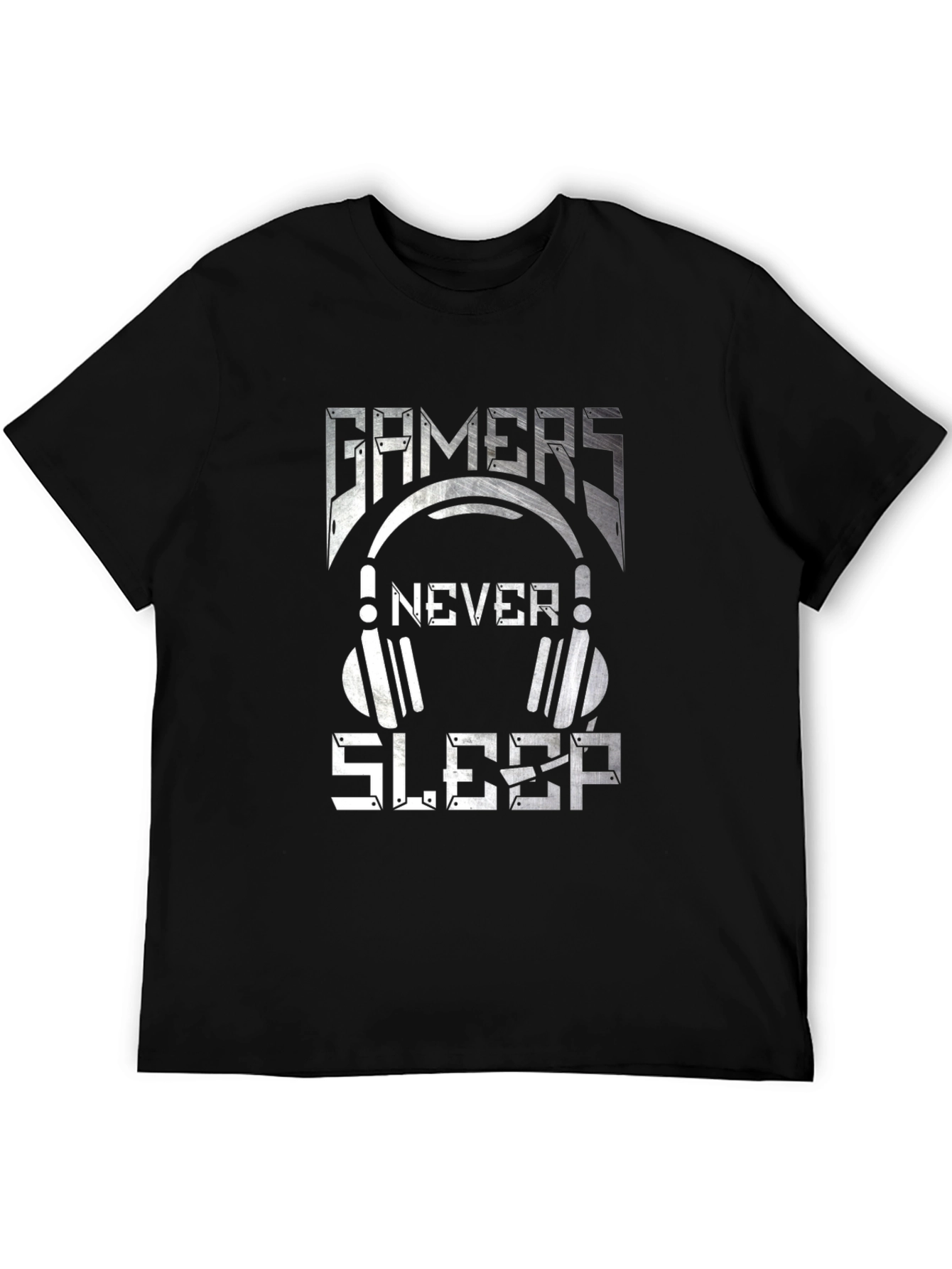 Gamers Never Sleep Graphic Tee - Black Cotton T-Shirt