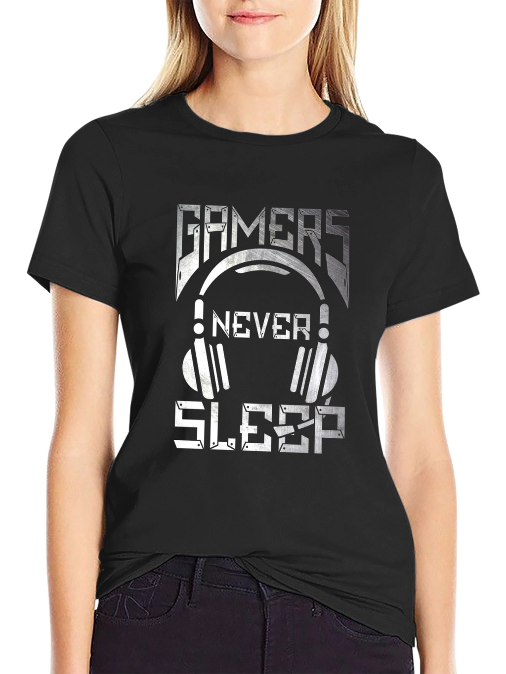 Gamers Never Sleep Graphic Tee - Black Cotton T-Shirt