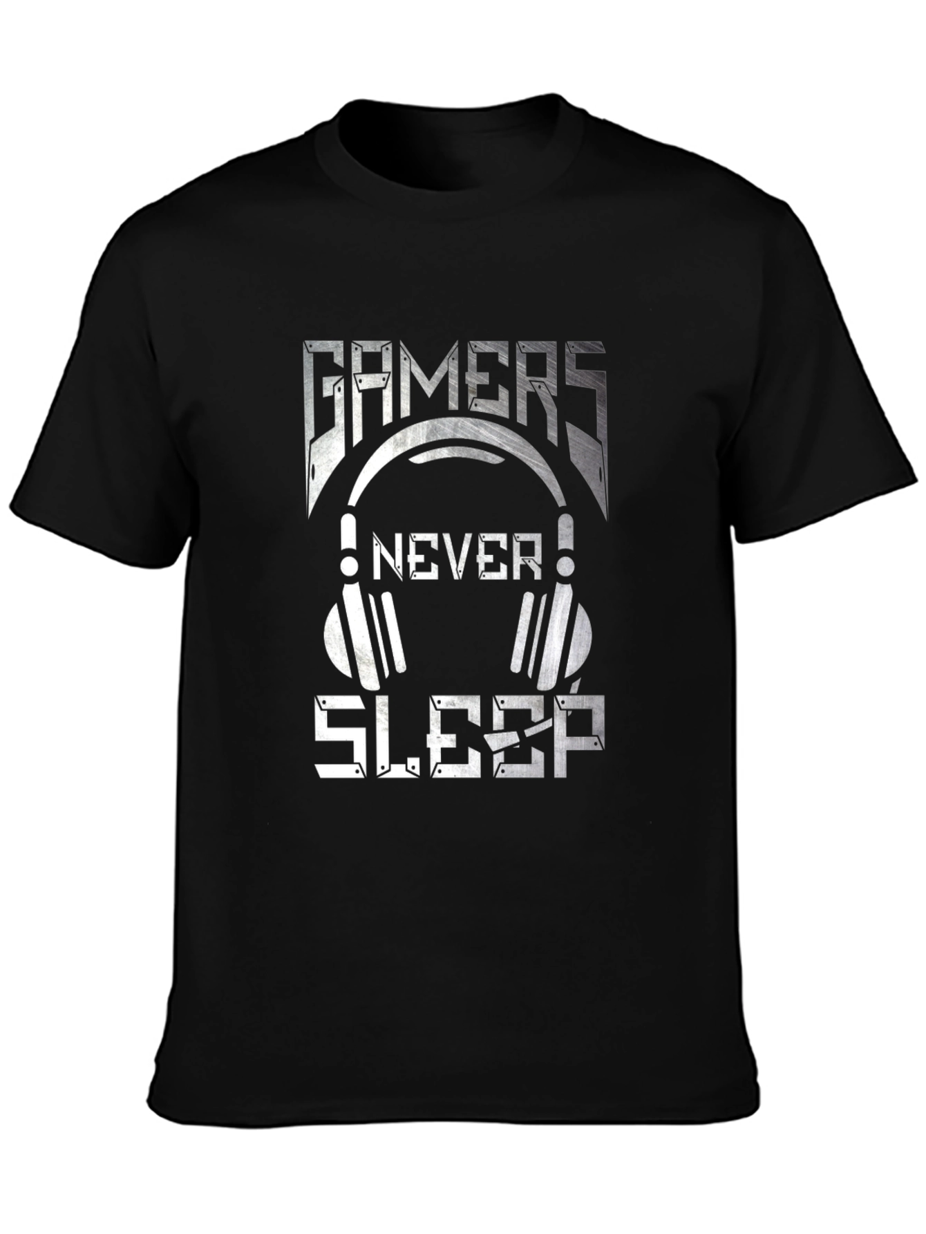 Gamers Never Sleep Graphic Tee - Black Cotton T-Shirt