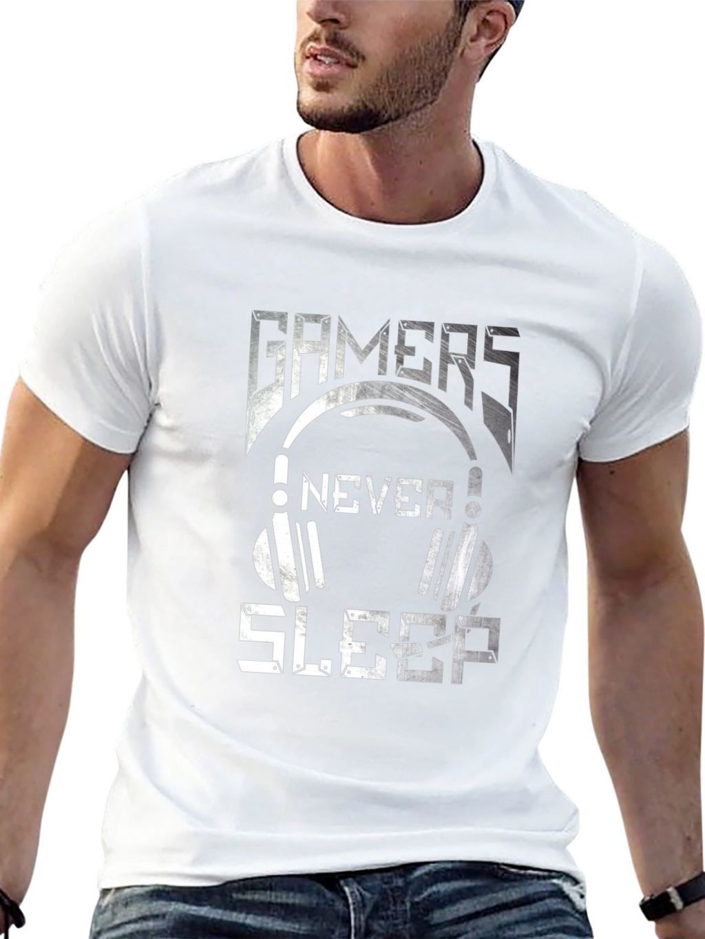 Gamers Never Sleep Graphic Tee - Black Cotton T-Shirt