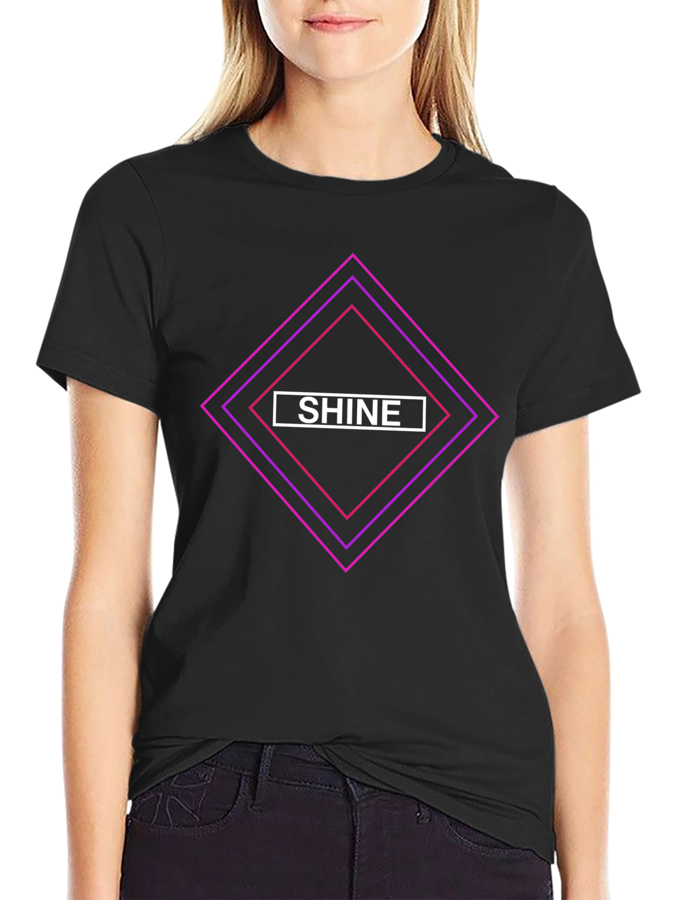 Shine Diamond Graphic Black T-Shirt - Stylish Casual Tee