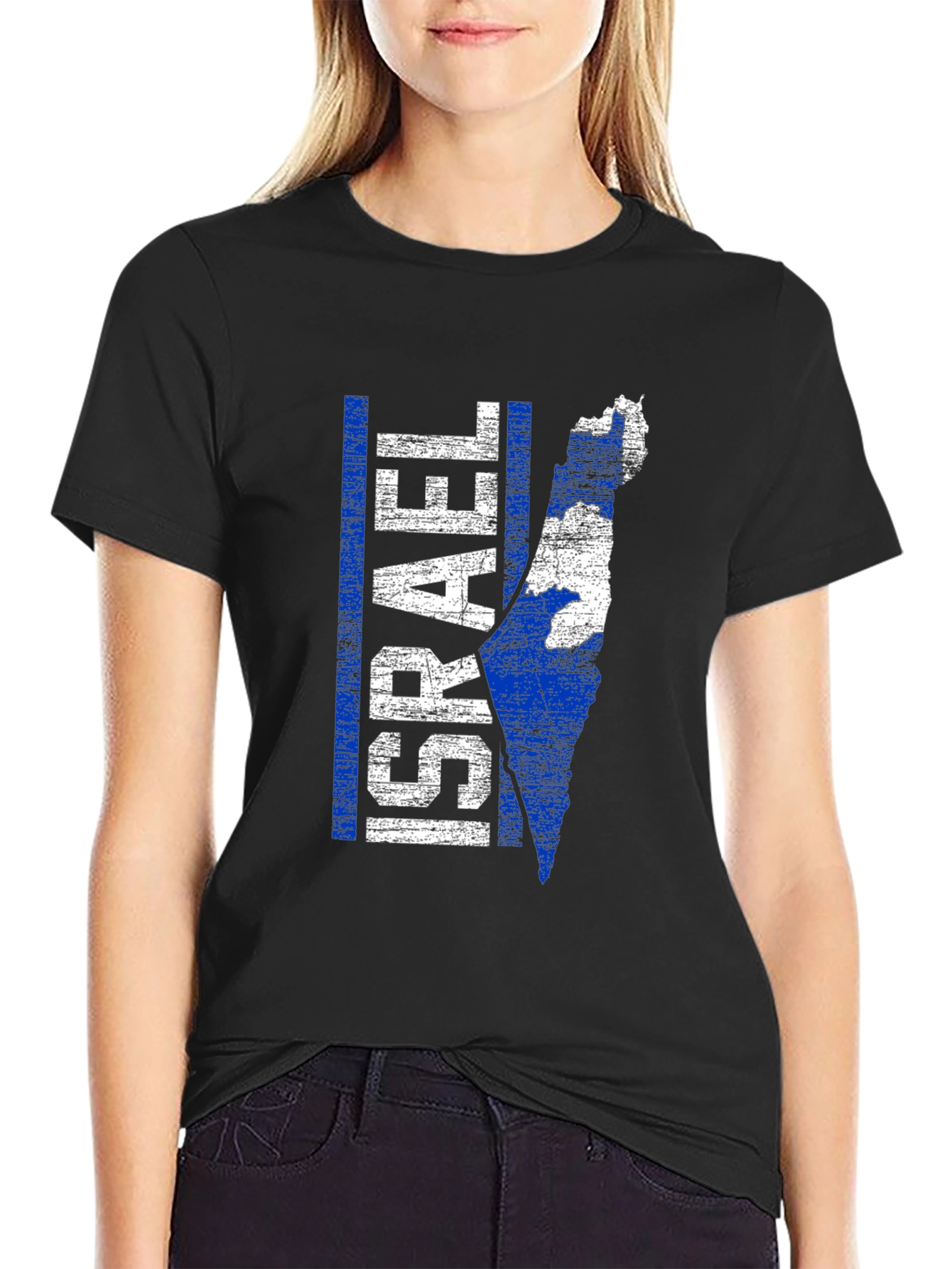 Israel Map Graphic T-Shirt - Blue & White Print