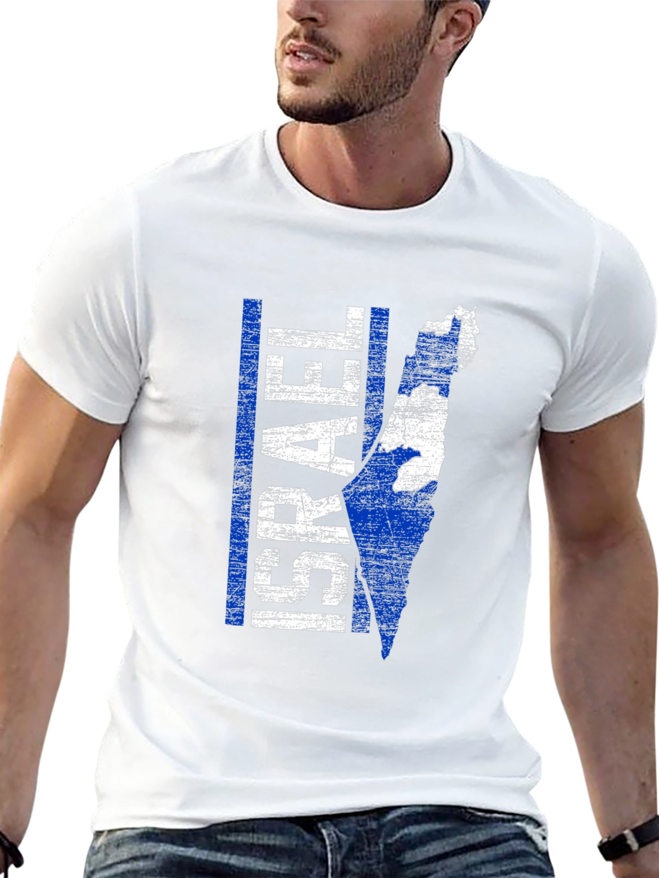 Israel Map Graphic T-Shirt - Blue & White Print