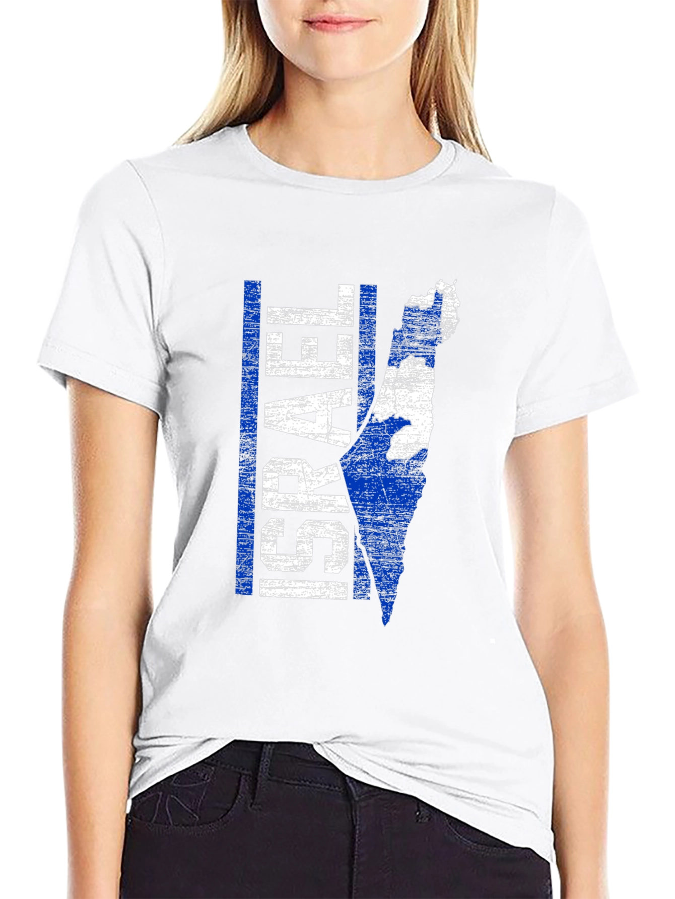 Israel Map Graphic T-Shirt - Blue & White Print