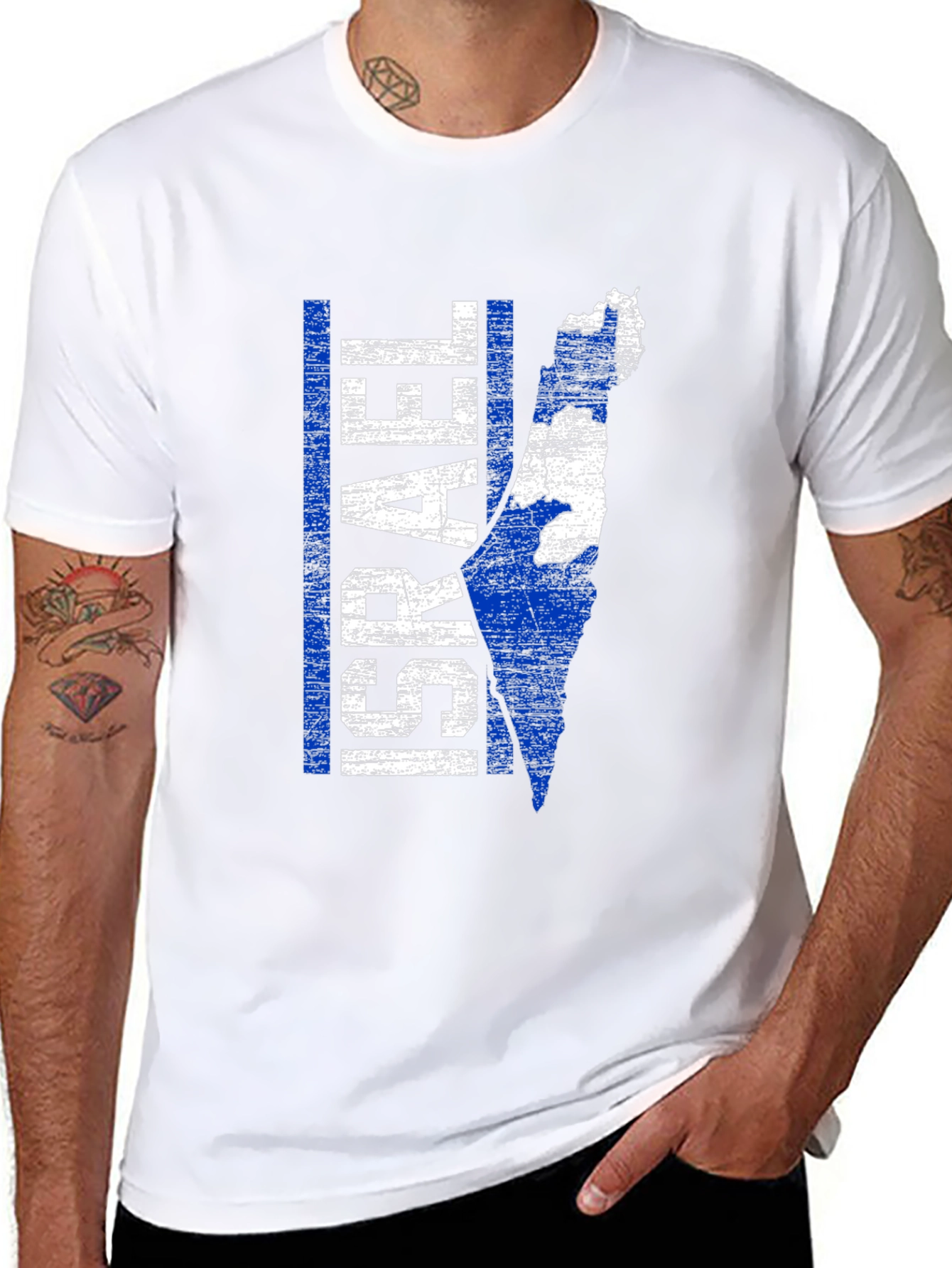 Israel Map Graphic T-Shirt - Blue & White Print