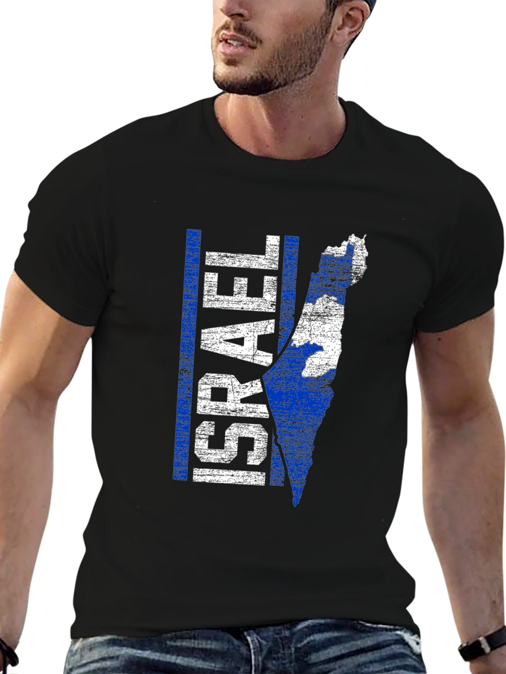 Israel Map Graphic T-Shirt - Blue & White Print