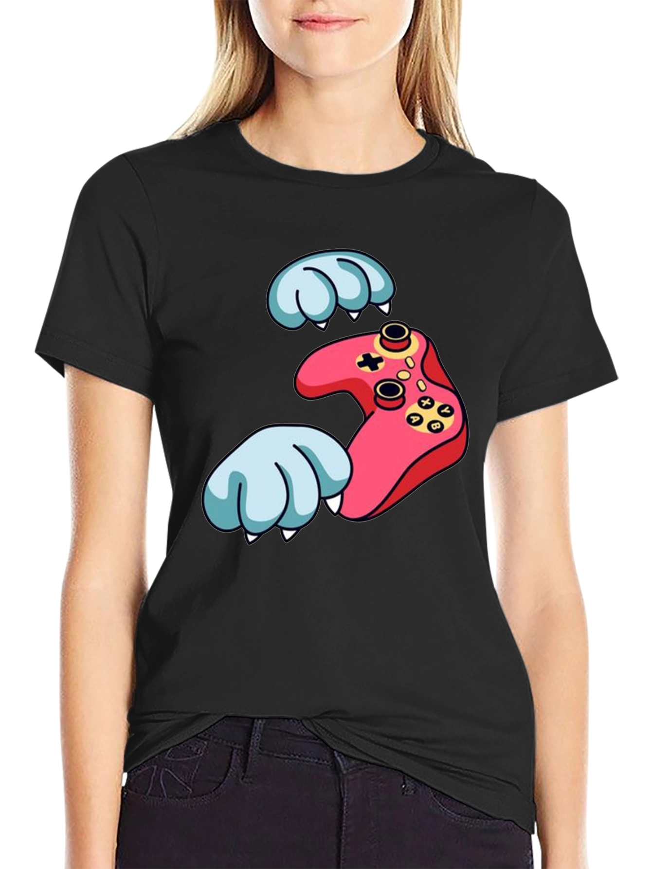 Gamer Paw Controller Graphic Black T-Shirt