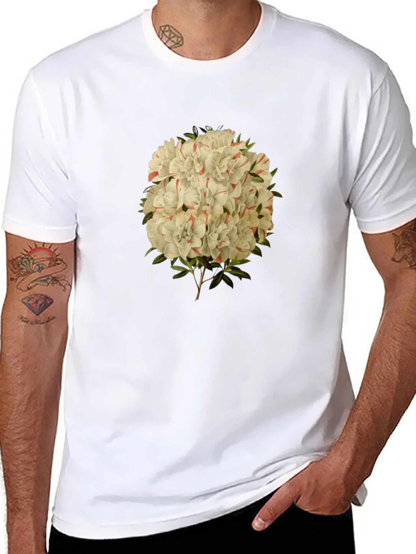 Floral Print Graphic Tee - Black Casual T-Shirt