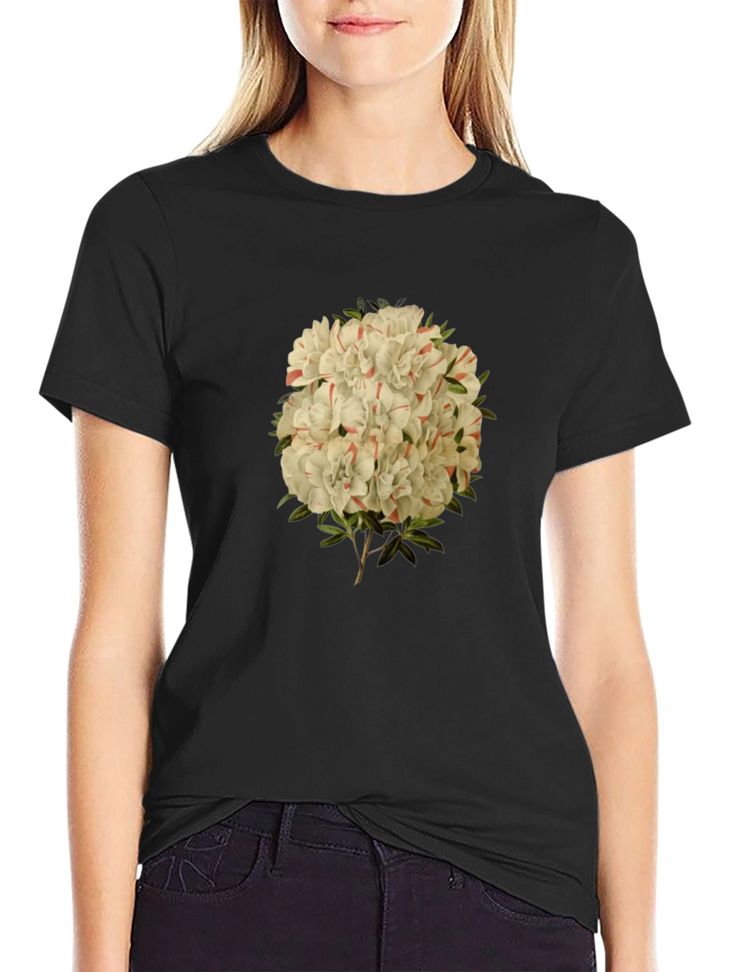 Floral Print Graphic Tee - Black Casual T-Shirt