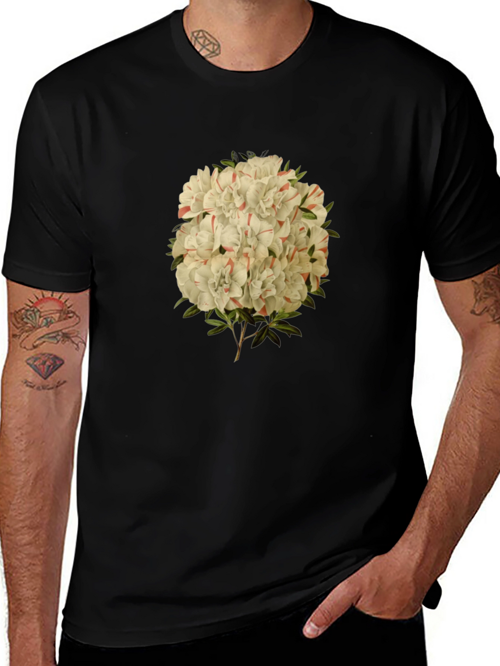 Floral Print Graphic Tee - Black Casual T-Shirt