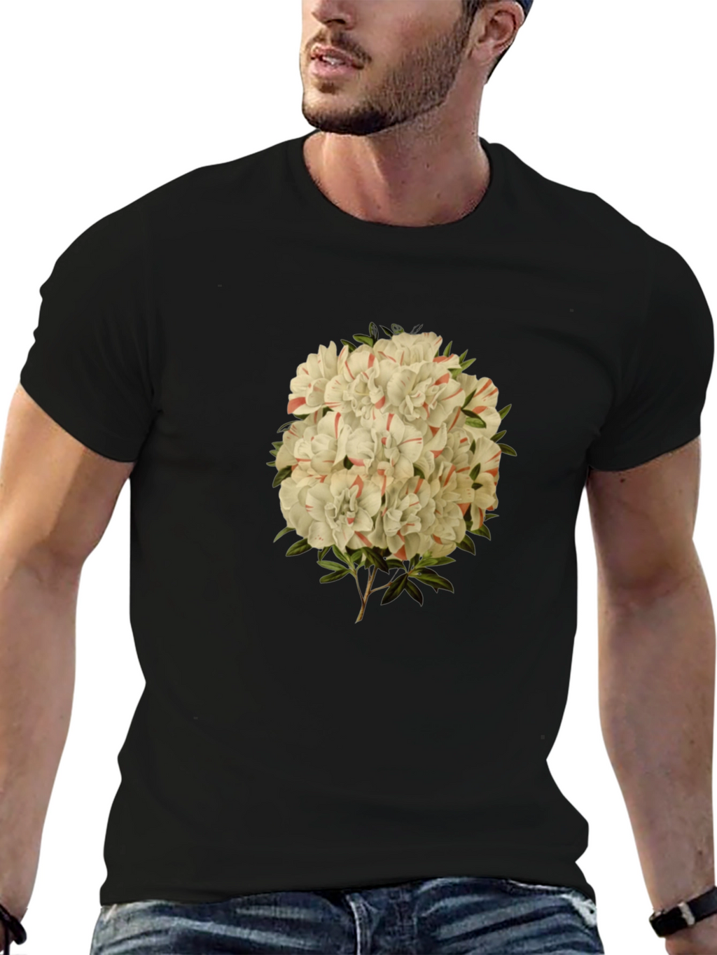 Floral Print Graphic Tee - Black Casual T-Shirt
