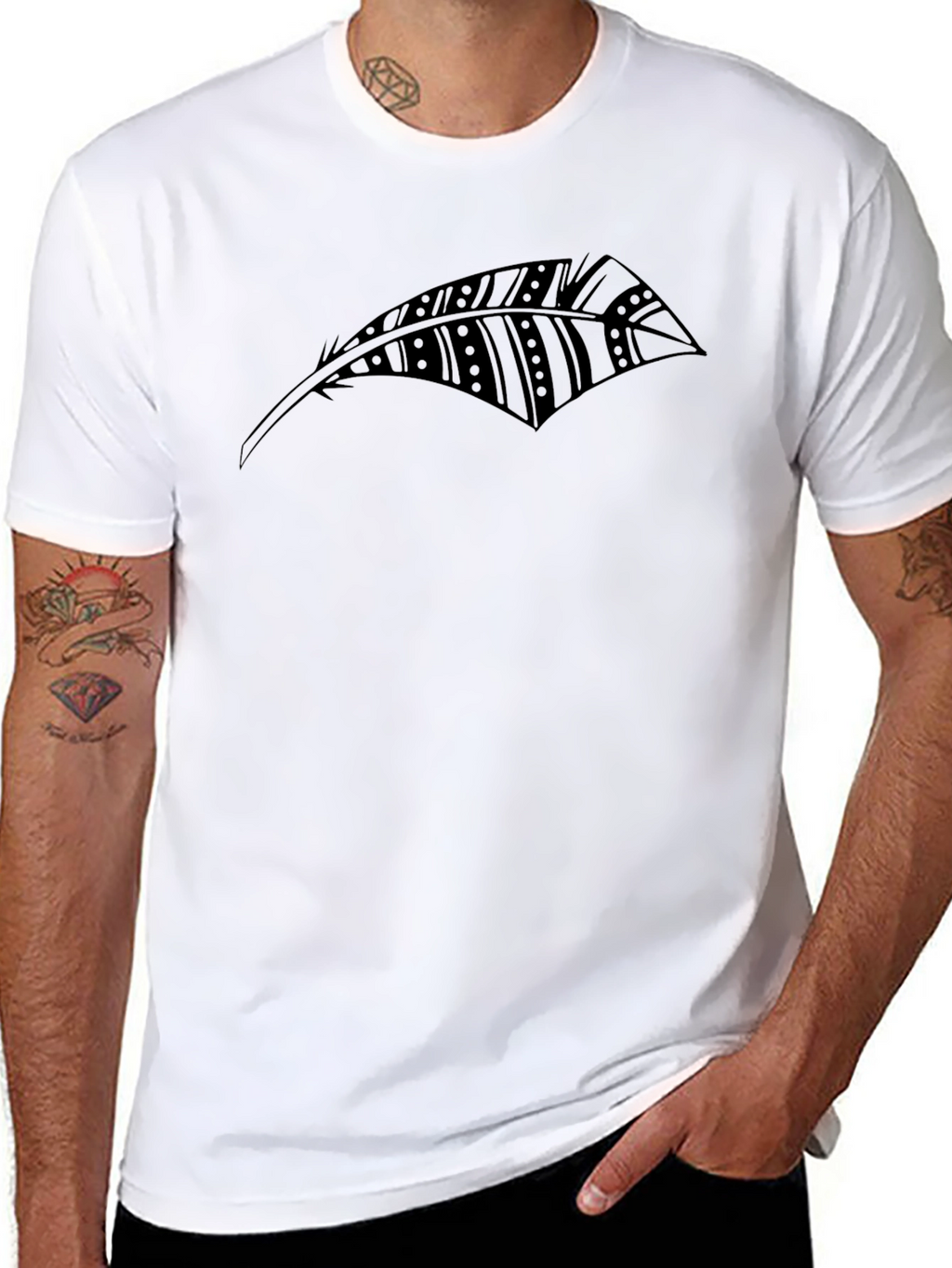 Black Feather Graphic T-Shirt - Stylish Casual Wear