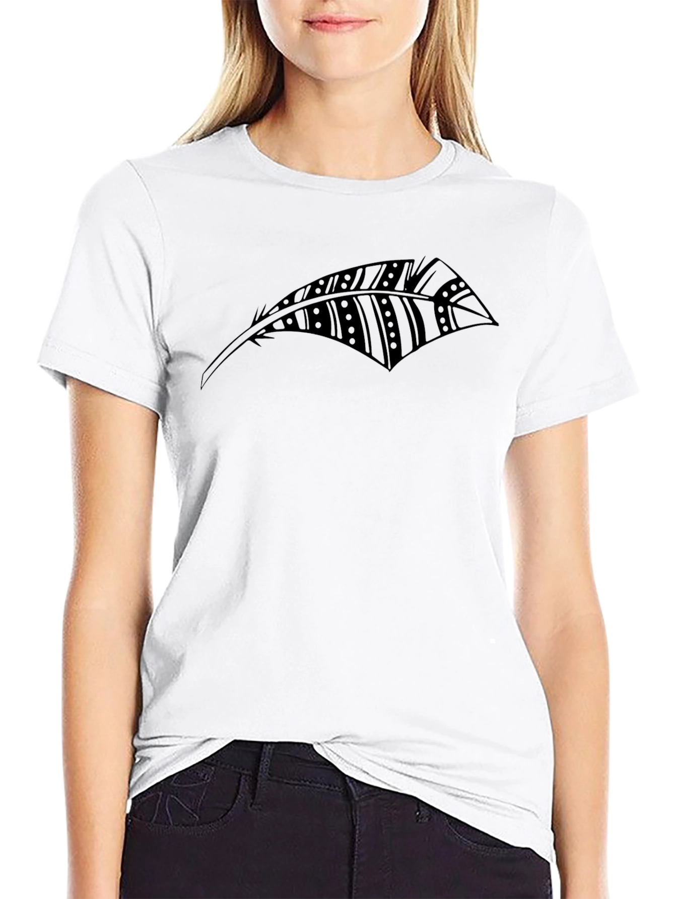 Black Feather Graphic T-Shirt - Stylish Casual Wear