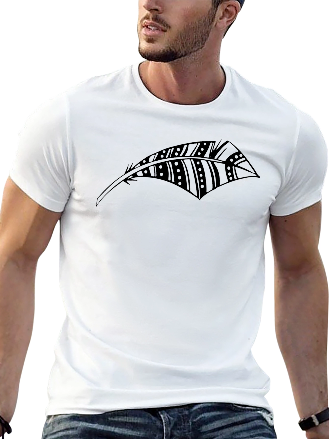 Black Feather Graphic T-Shirt - Stylish Casual Wear