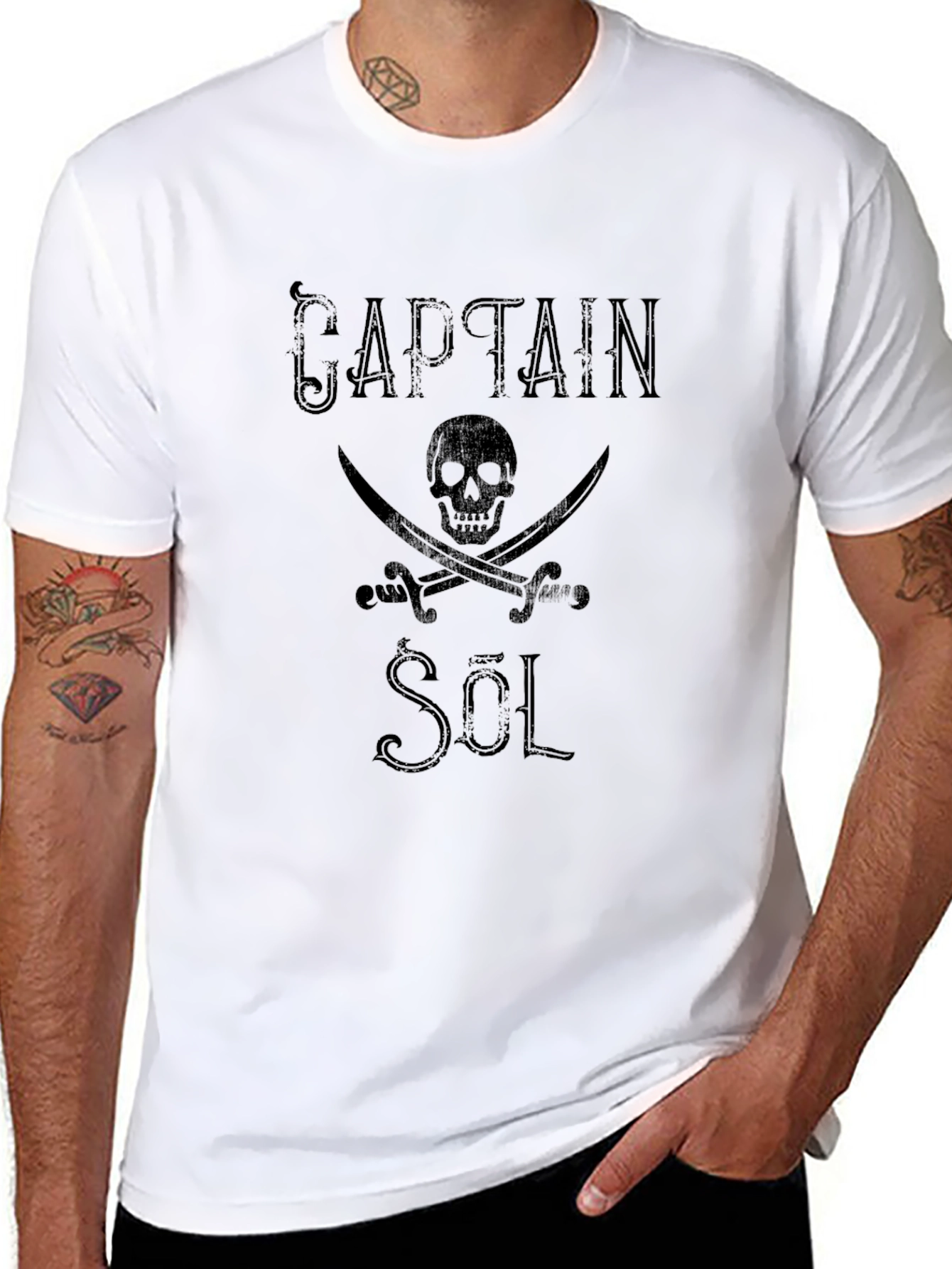 Captain Sol Black T-Shirt - Pirate Skull & Swords