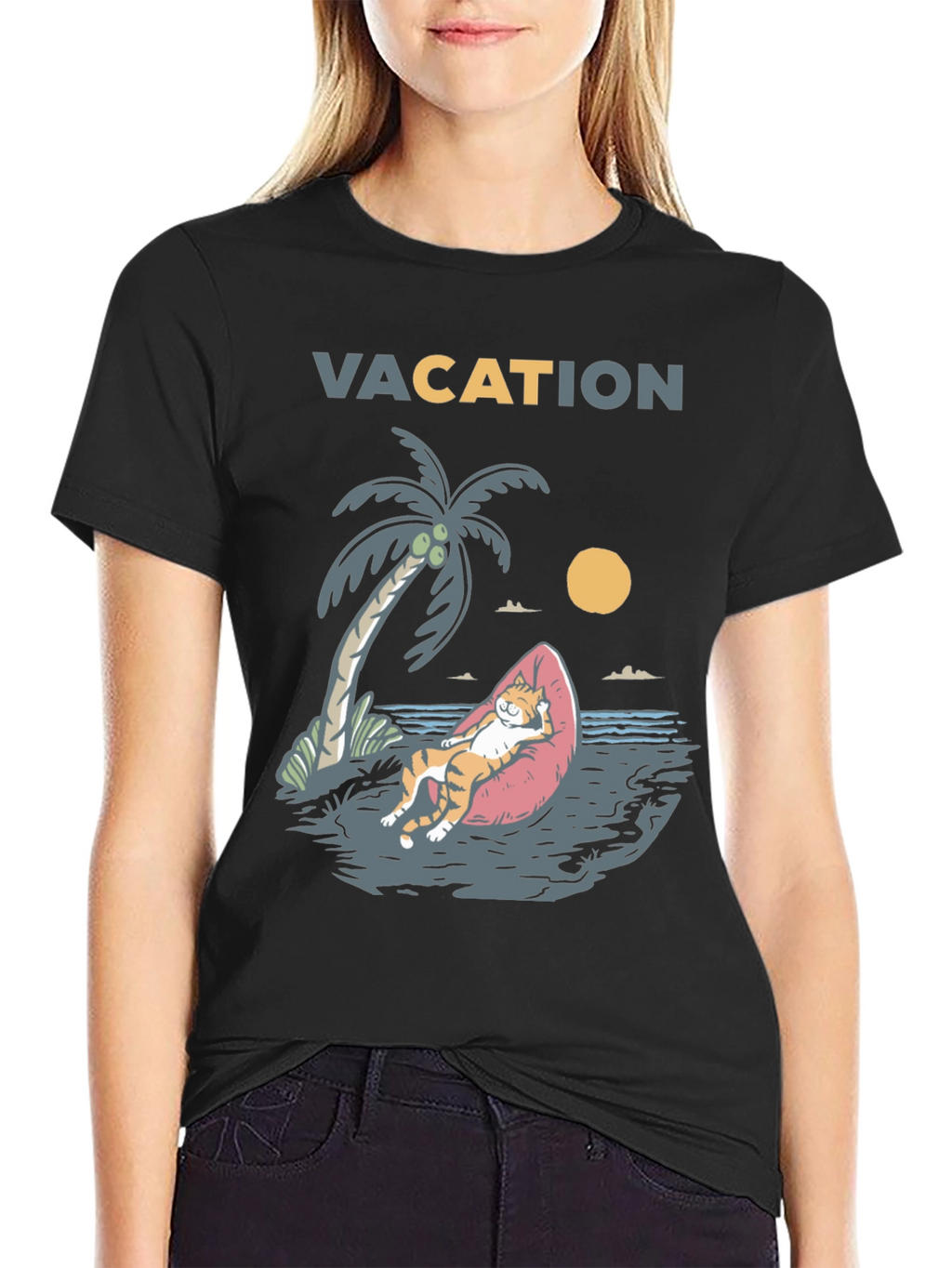 Vacation Cat Graphic T-Shirt - Relaxed Fit
