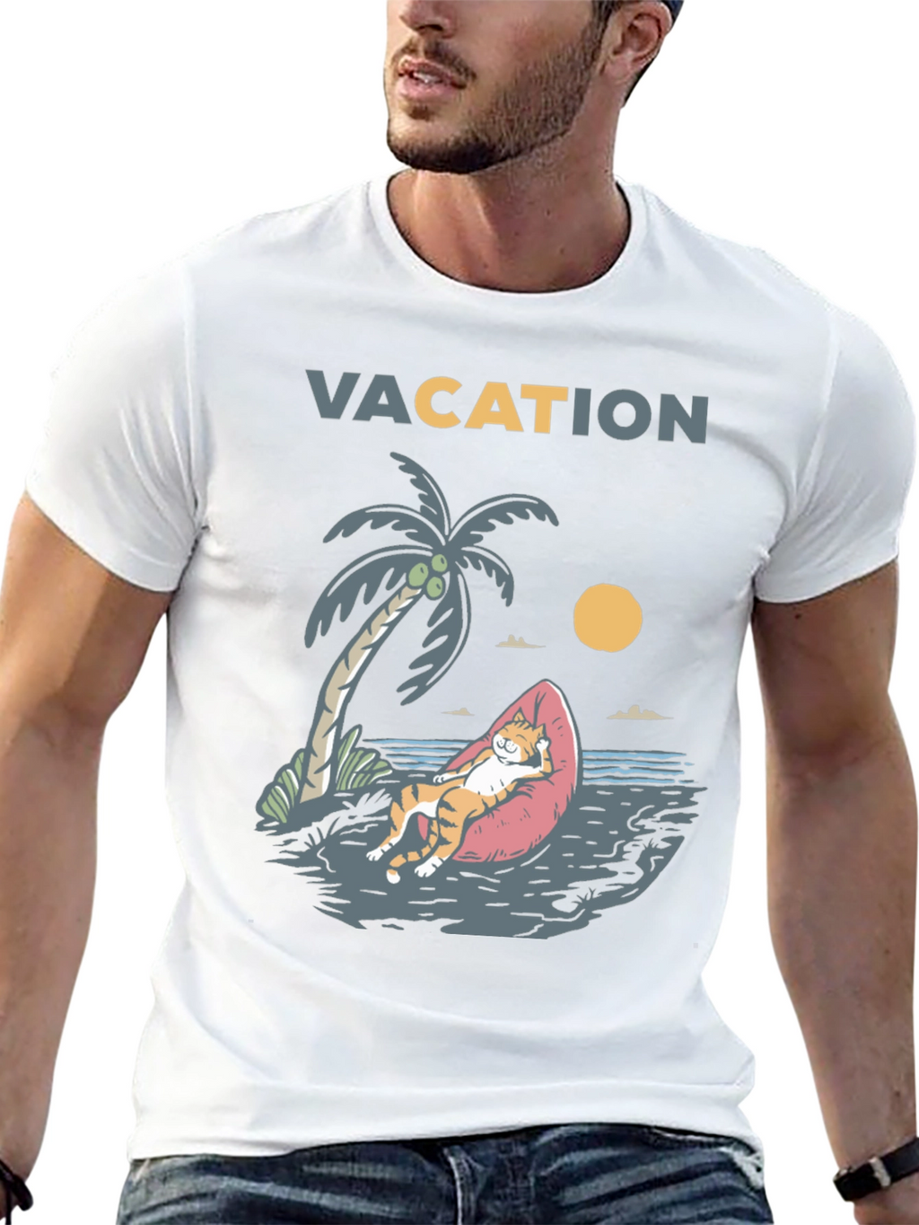 Vacation Cat Graphic T-Shirt - Relaxed Fit