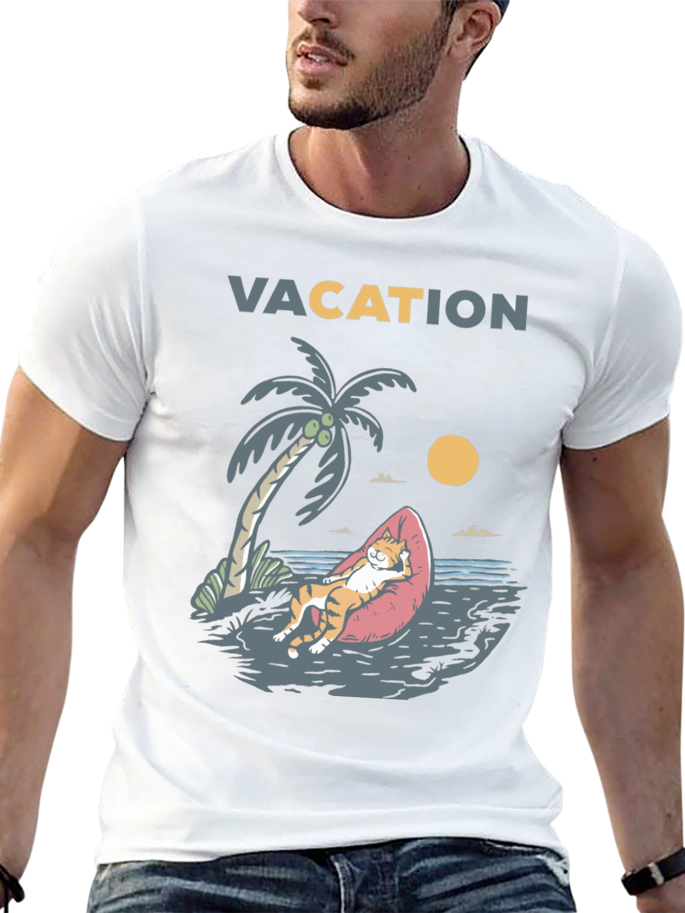 Vacation Cat Graphic T-Shirt - Relaxed Fit