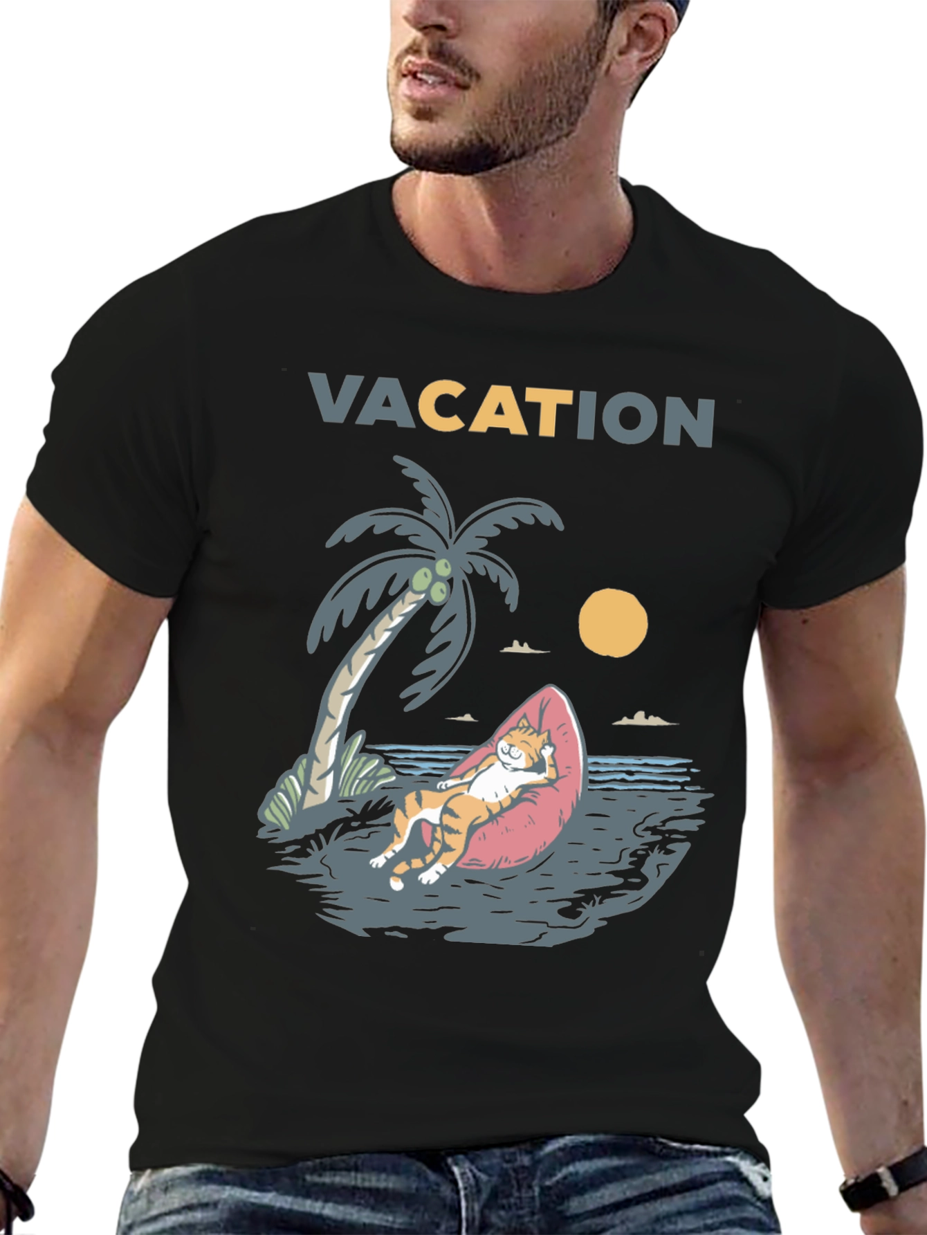Vacation Cat Graphic T-Shirt - Relaxed Fit